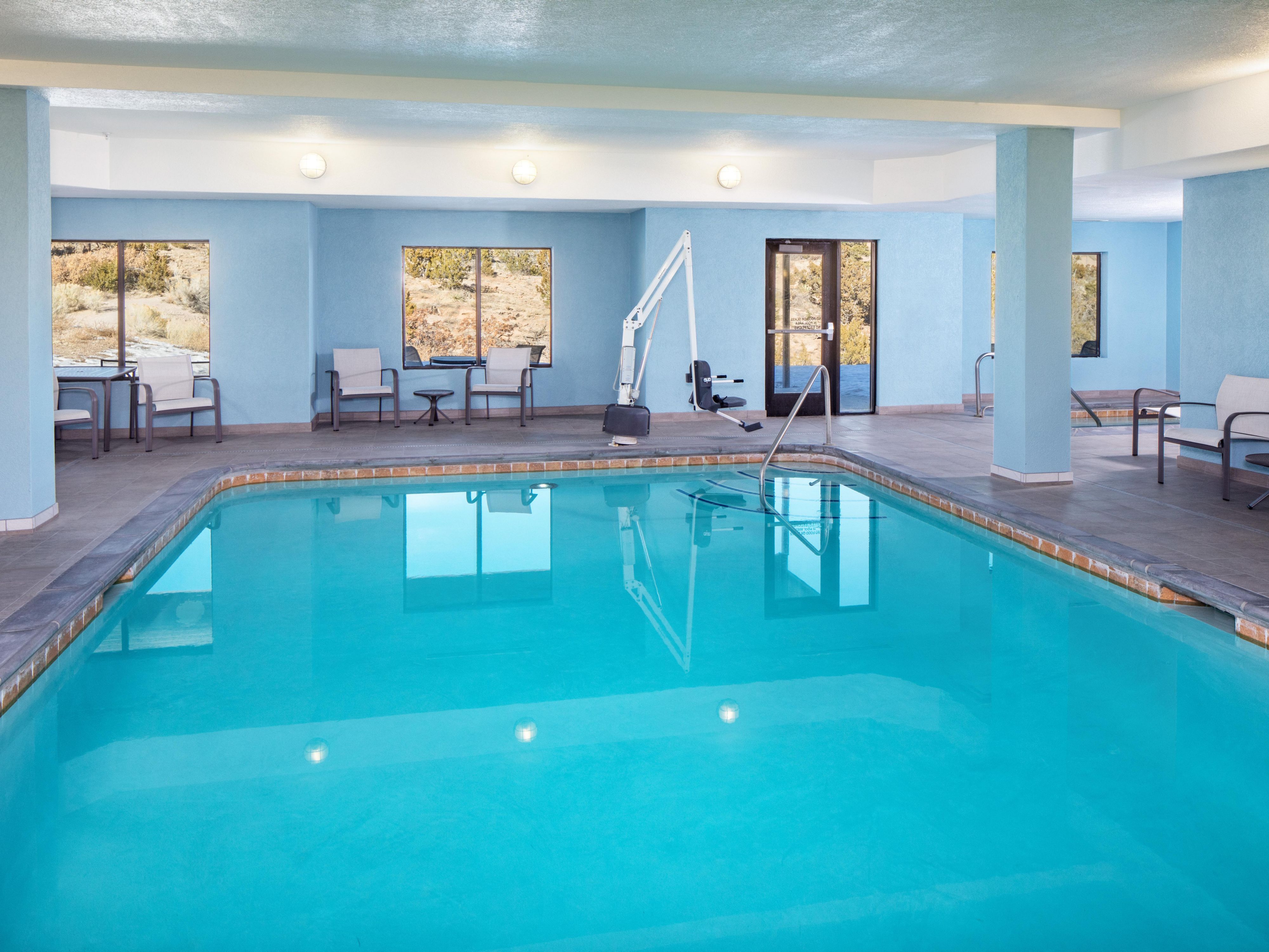 Take a refreshing dip in our heated indoor pool or relax with a soothing soak in our whirlpool. Whether you're looking to unwind after a long day of exploring or prefer to start your morning with an invigorating swim, our pool offers the perfect retreat. Open 7:00 AM to 10:00 PM, enjoy a leisurely swim or soak at your convenience. 