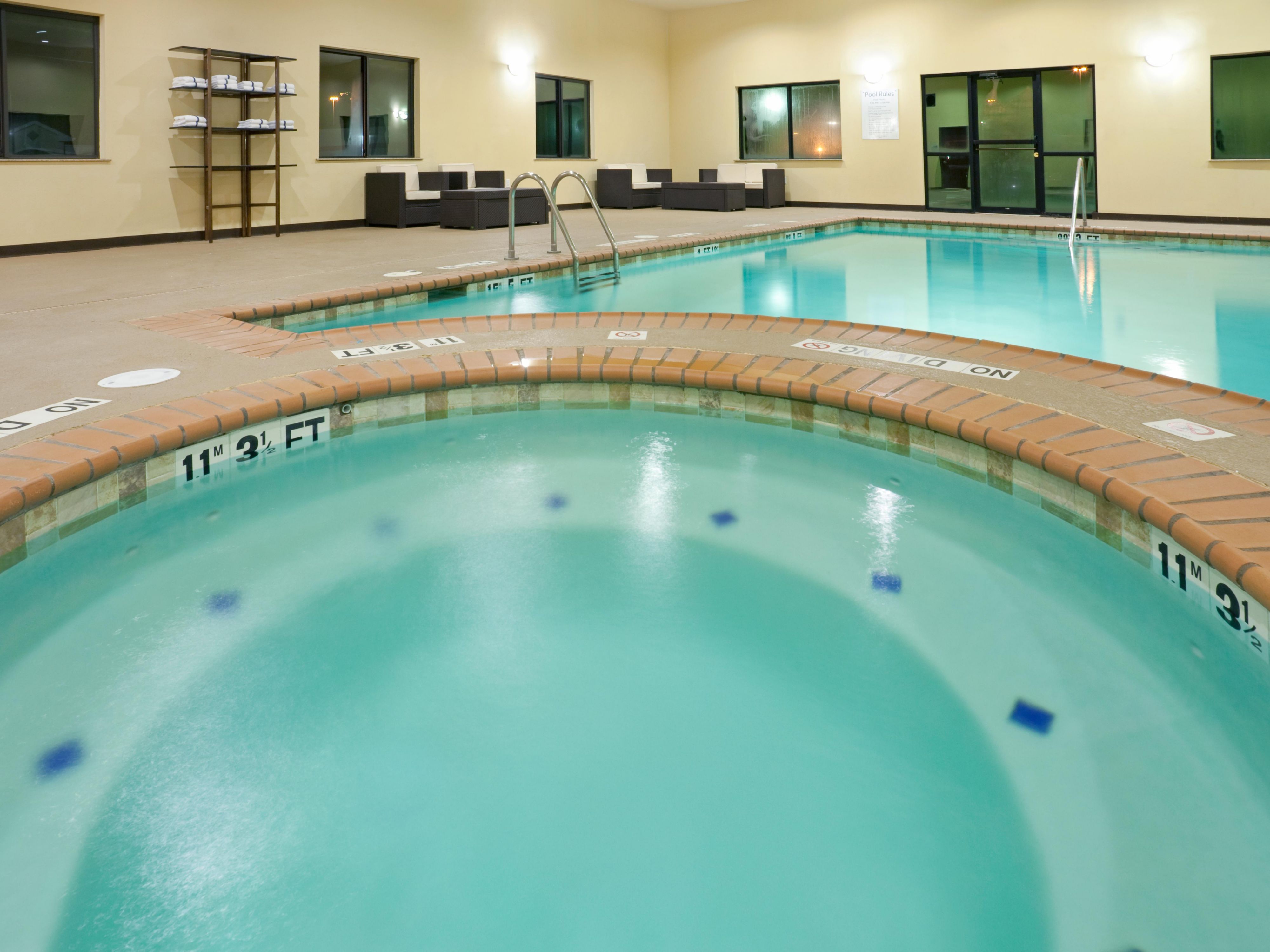 Come join us for a swim!  Beat the heat at our relaxing indoor pool.  The perfect escape from hot summer days or just to unwind and refresh.