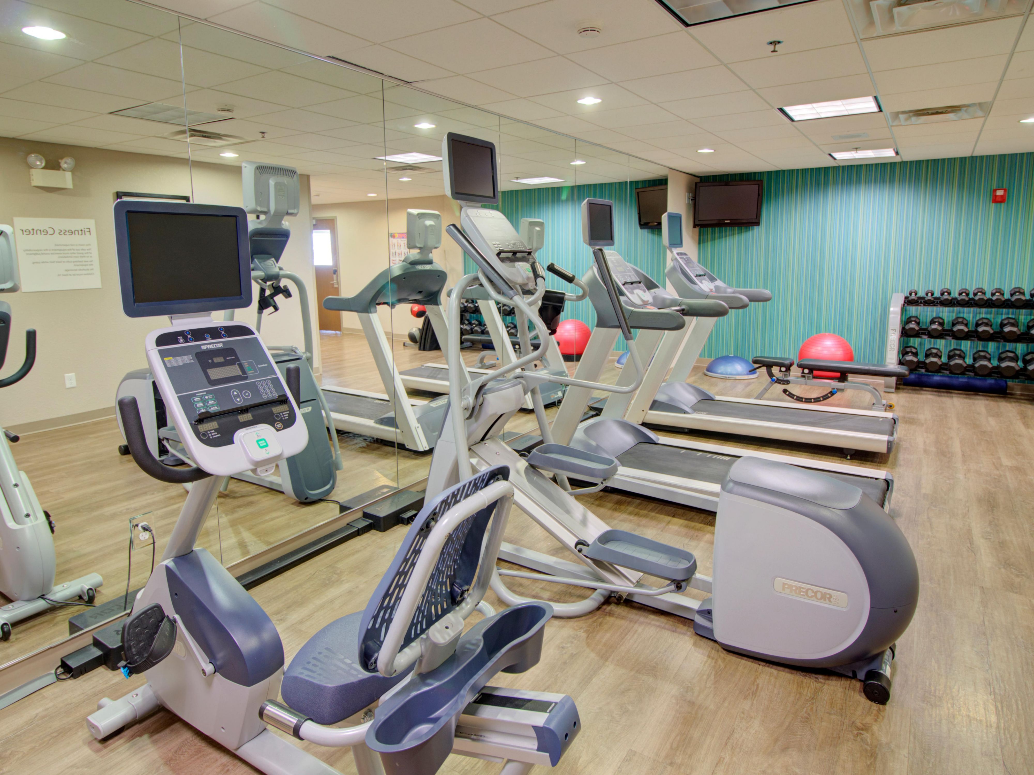 Check out our newly renovated fitness facility with Precor equipment and free weights!