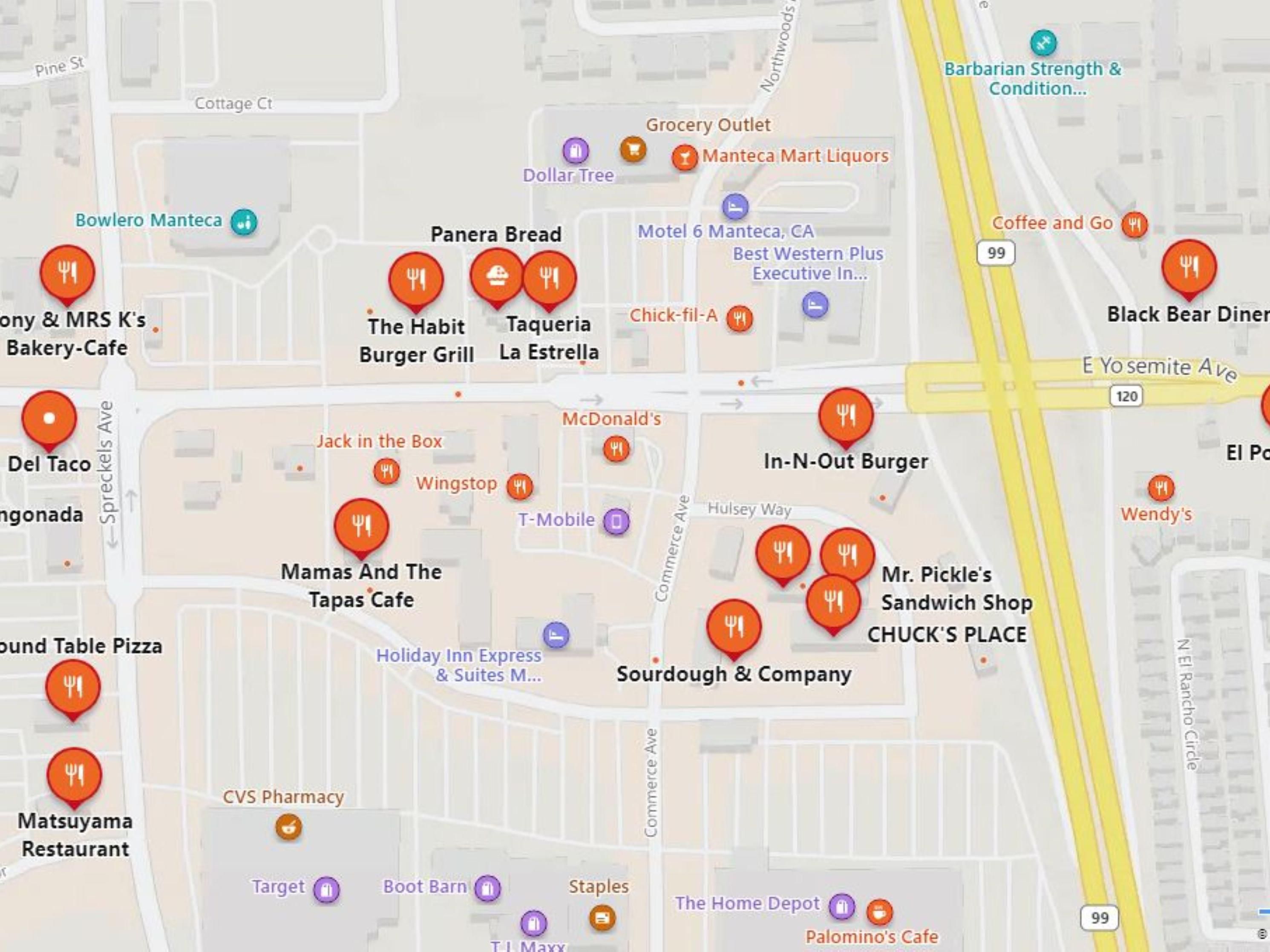 We have several restaurants within walking distance In-n-Out, Chick fil a, KFC, Uno BBQ, Rising Cain's, Habit Burger, Panera, Sourdough and many more.  