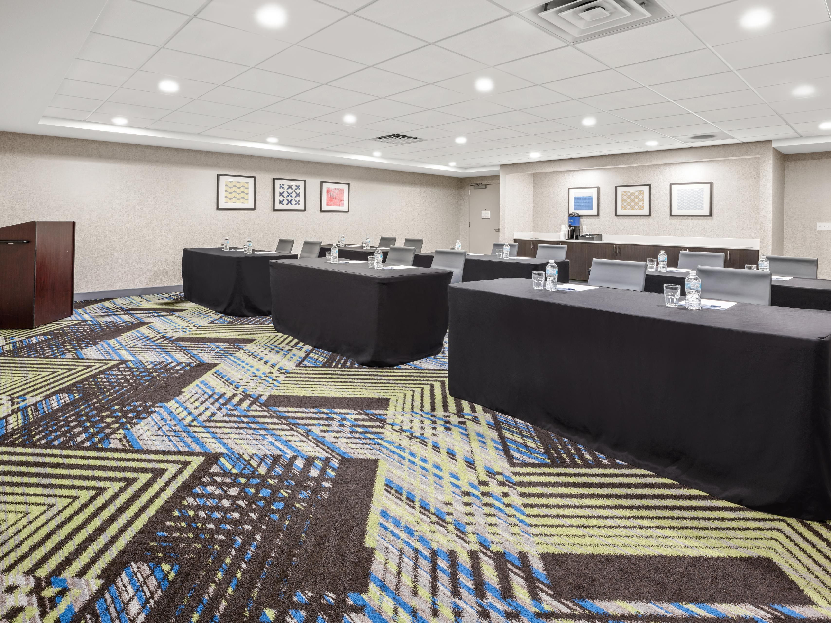 Planning a meeting or family gathering? We would love to be the host of your special event, whether you are planning a business meeting, graduation, birthday celebration, etc. our Holiday Inn Express & Suites offer’s a combined total of 860 SF of spaces between our two meeting spaces. Let us take the stress out of planning and hosting your meeting.