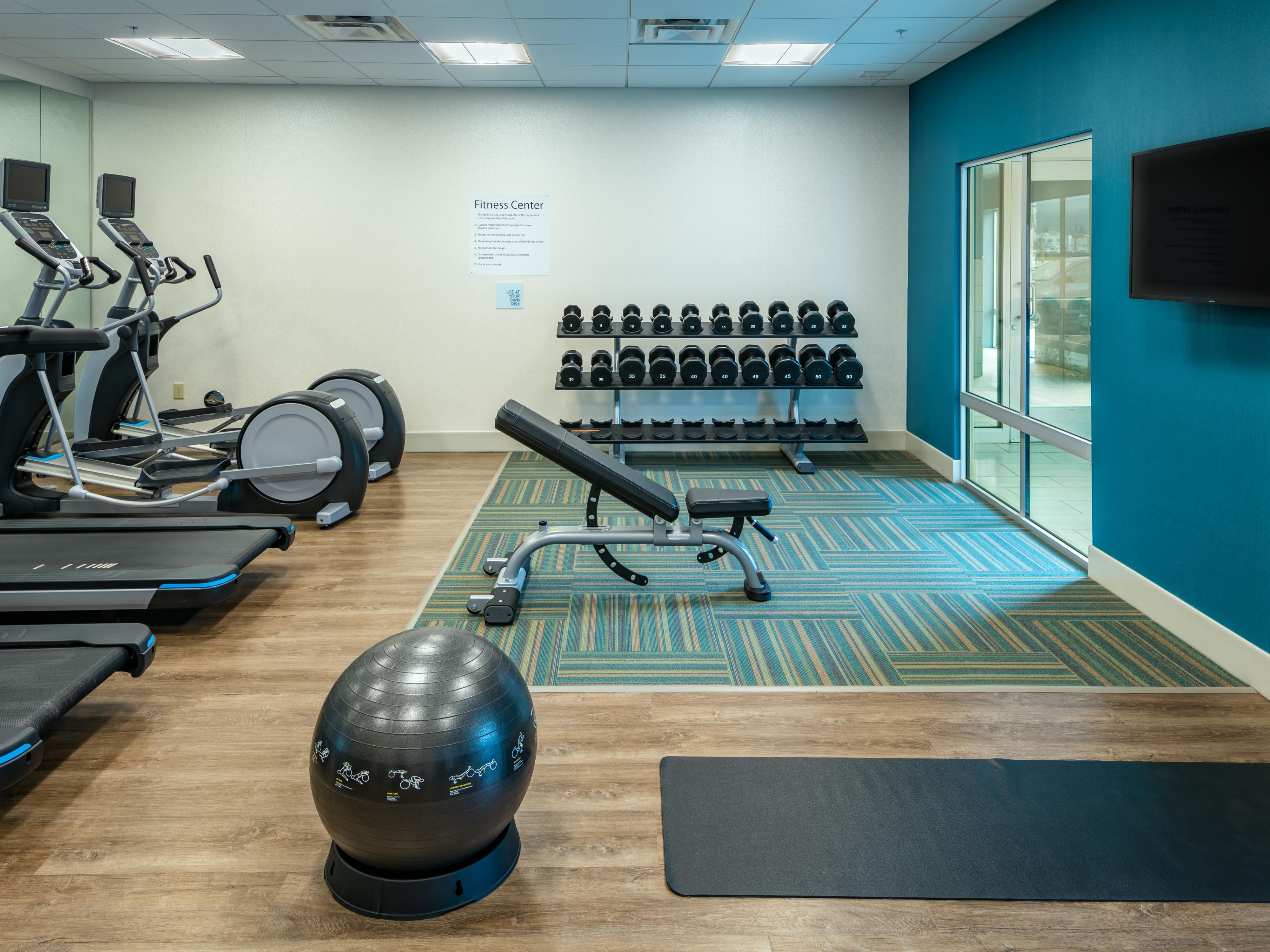 Keep you fitness routine in our large, modern fitness center.