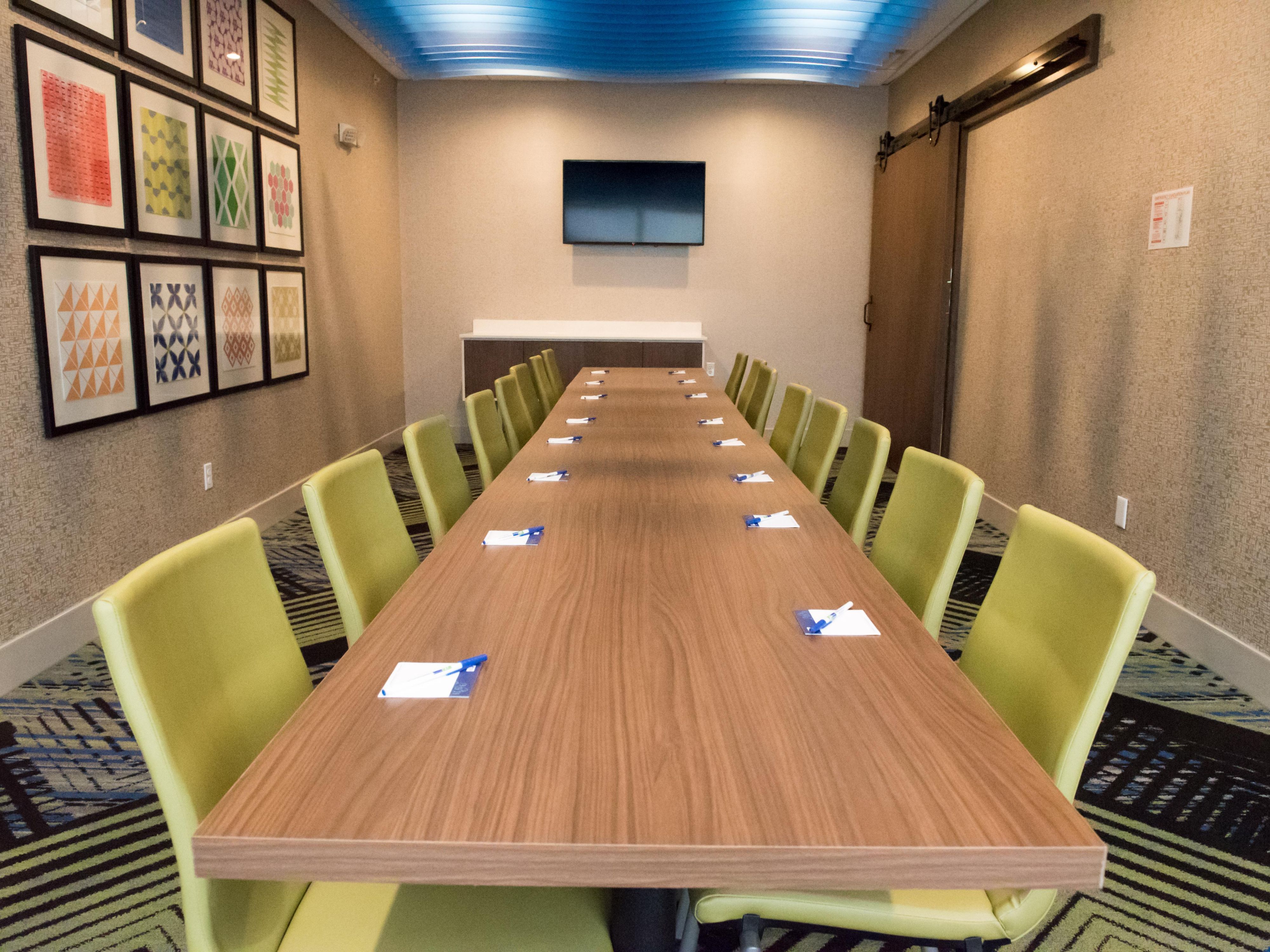 We have two meeting rooms and can accommodate up to 40 people with a variety of seating styles. Call today to check availability and rates for your next meeting.  