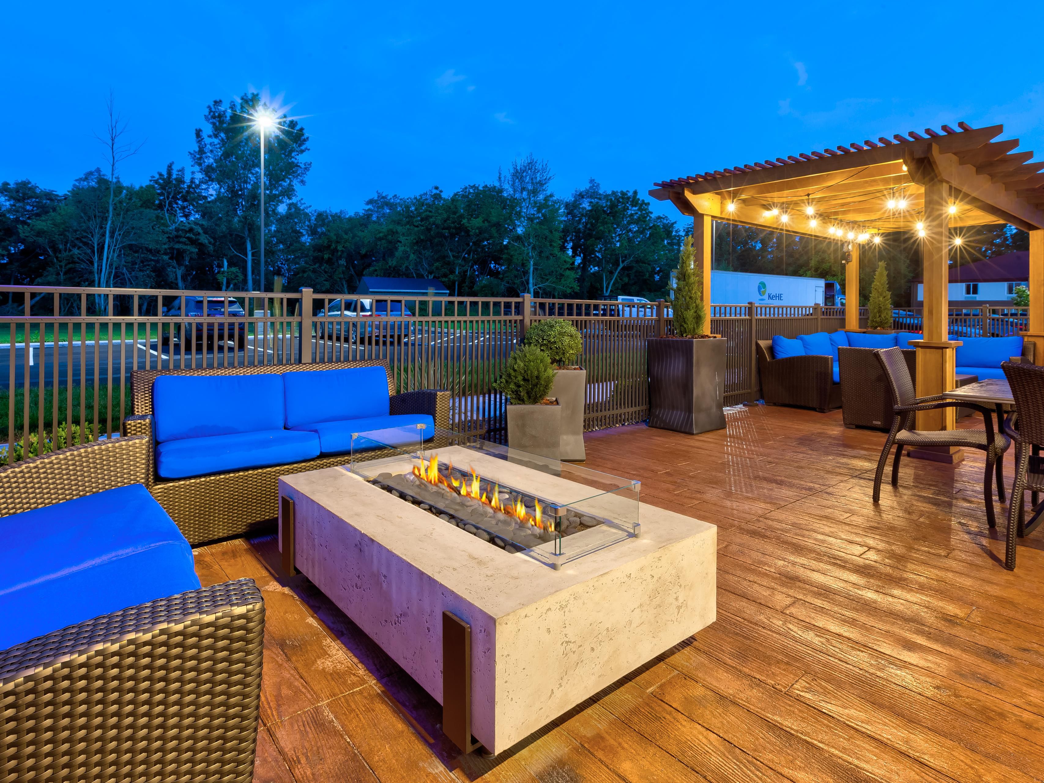 Outdoor patio area is now open! Enjoy our great breakfast out here in the mornings and warm up in front of the fire table in the evenings. Plenty of furniture under our pergola and party lights for your friends and family to gather. Just another amenity we offer free to all our guests.