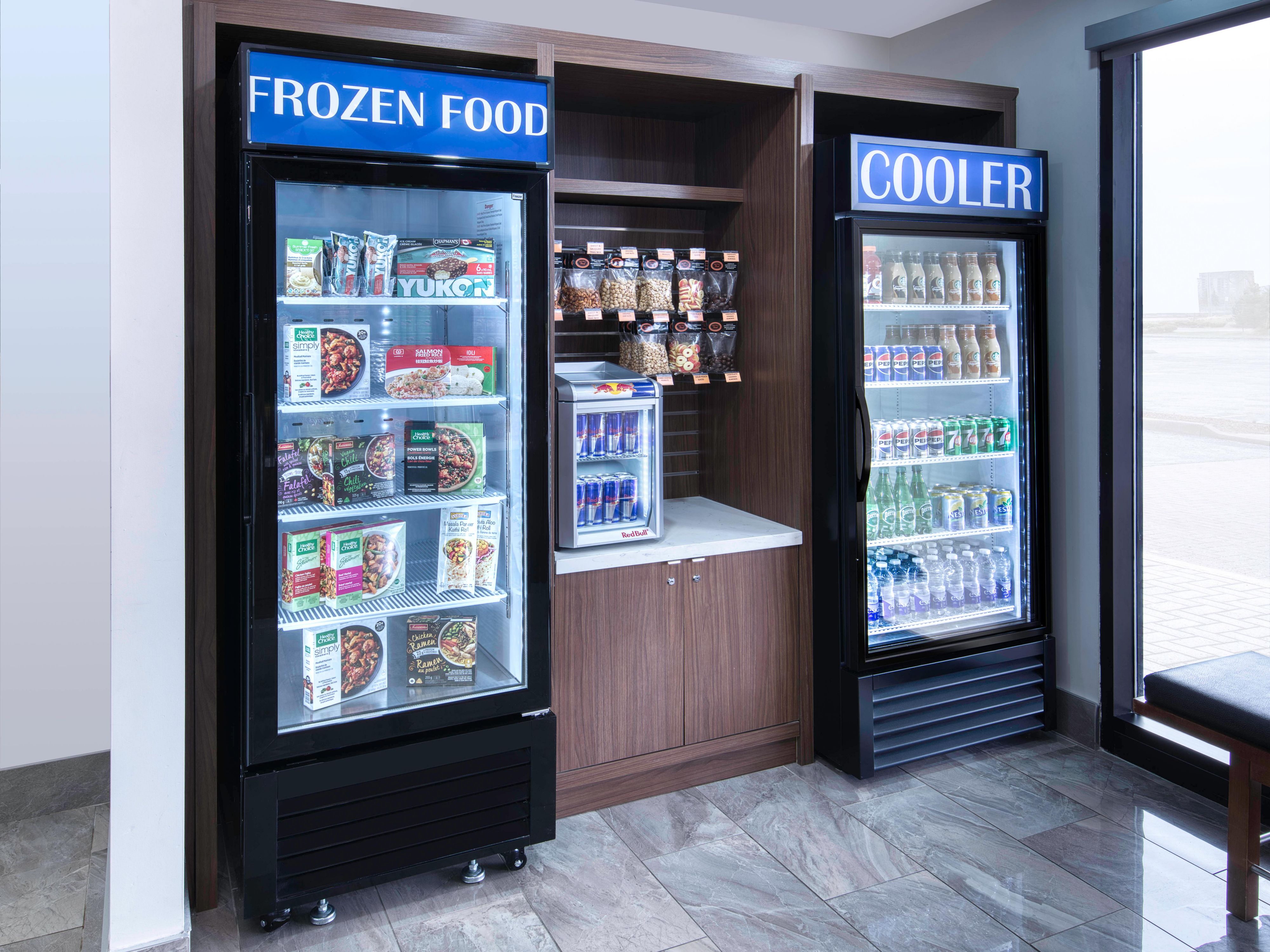 Explore the convenience of our onsite Market Place, a unique blend of gourmet and convenience items right at your fingertips 24/7. Enjoy various beverage selections, snacks, treats and pre-made meals.