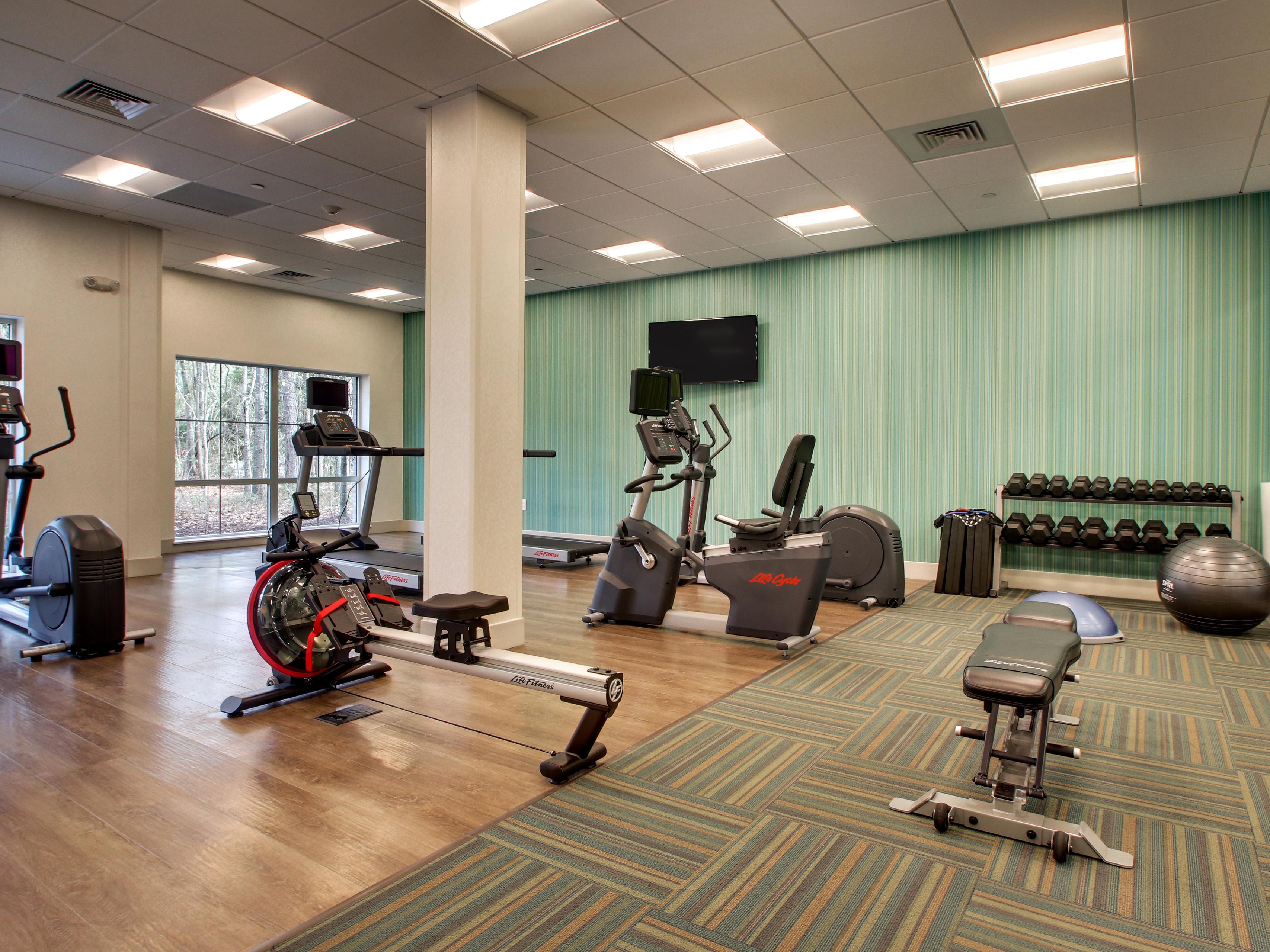 Keep your fitness routine on track. Our oversized Fitness Center features state-of-the-art equipment with HDTV on our treadmill, elliptical, and stationary bike. Free weights, yoga mats, balance ball, and Bosu ball are also available. Complimentary individually wrapped ear buds, hand sanitizer, and disinfecting equipment wipes.