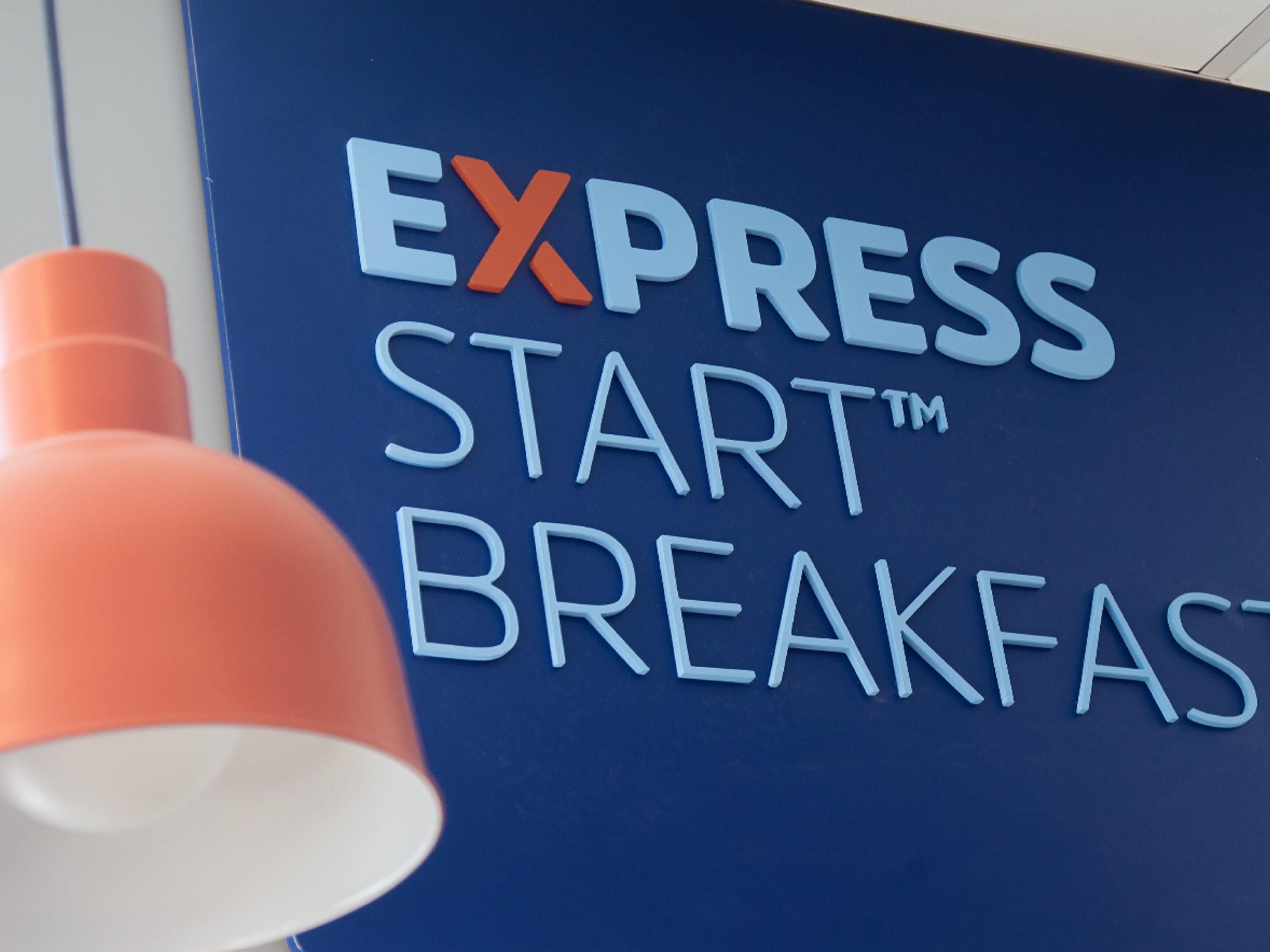 Start your day with our complimentary Express Start® Breakfast featuring hot and cold selections, plus grab-n-go options. Served daily from 6:00am to 10:00am, enjoy favorites like eggs, bacon, hot pancakes, cereal, our signature cinnamon rolls, and fresh coffee.