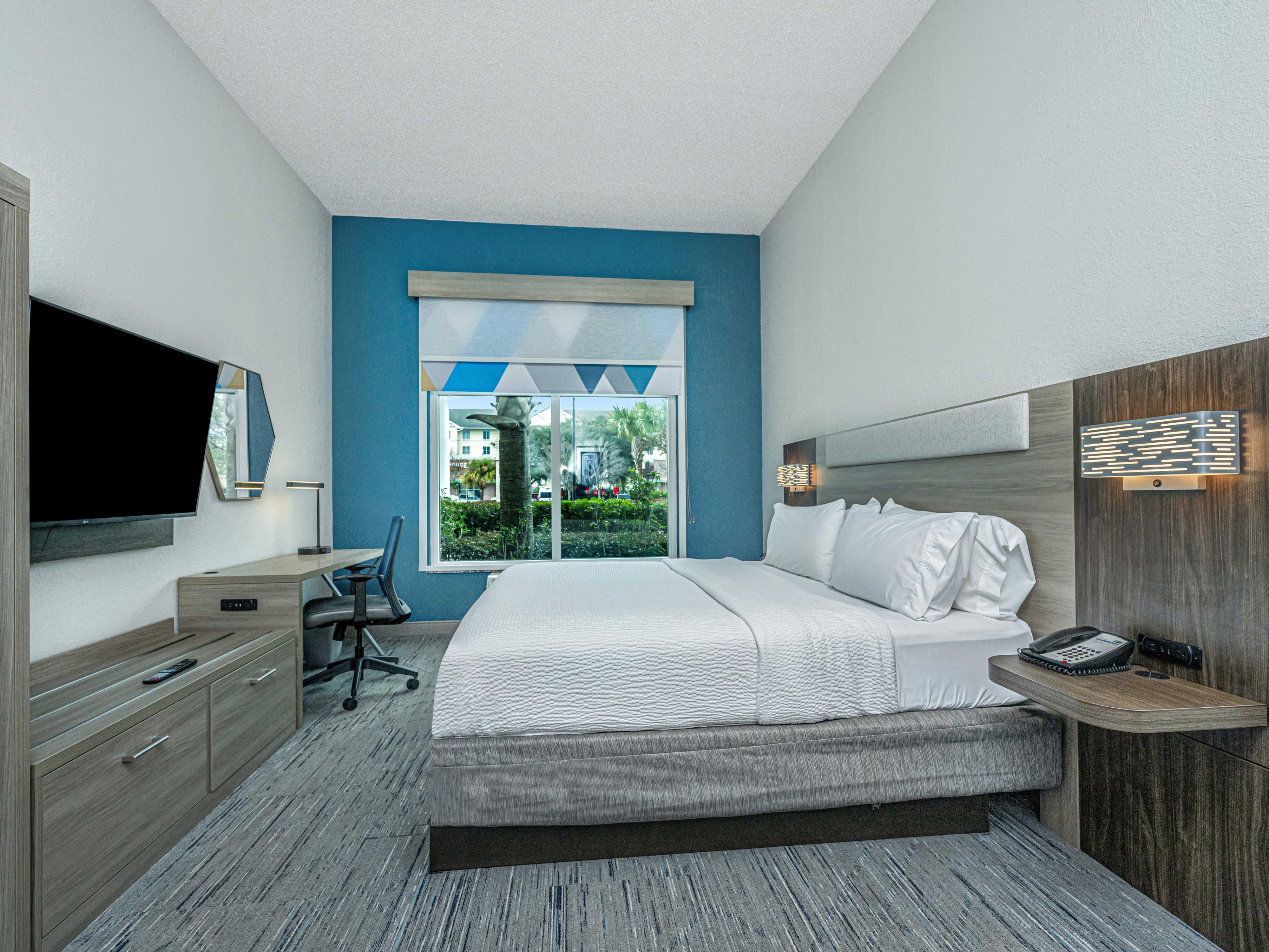 Enjoy amenities in our comfortable King Bed Guest Room.