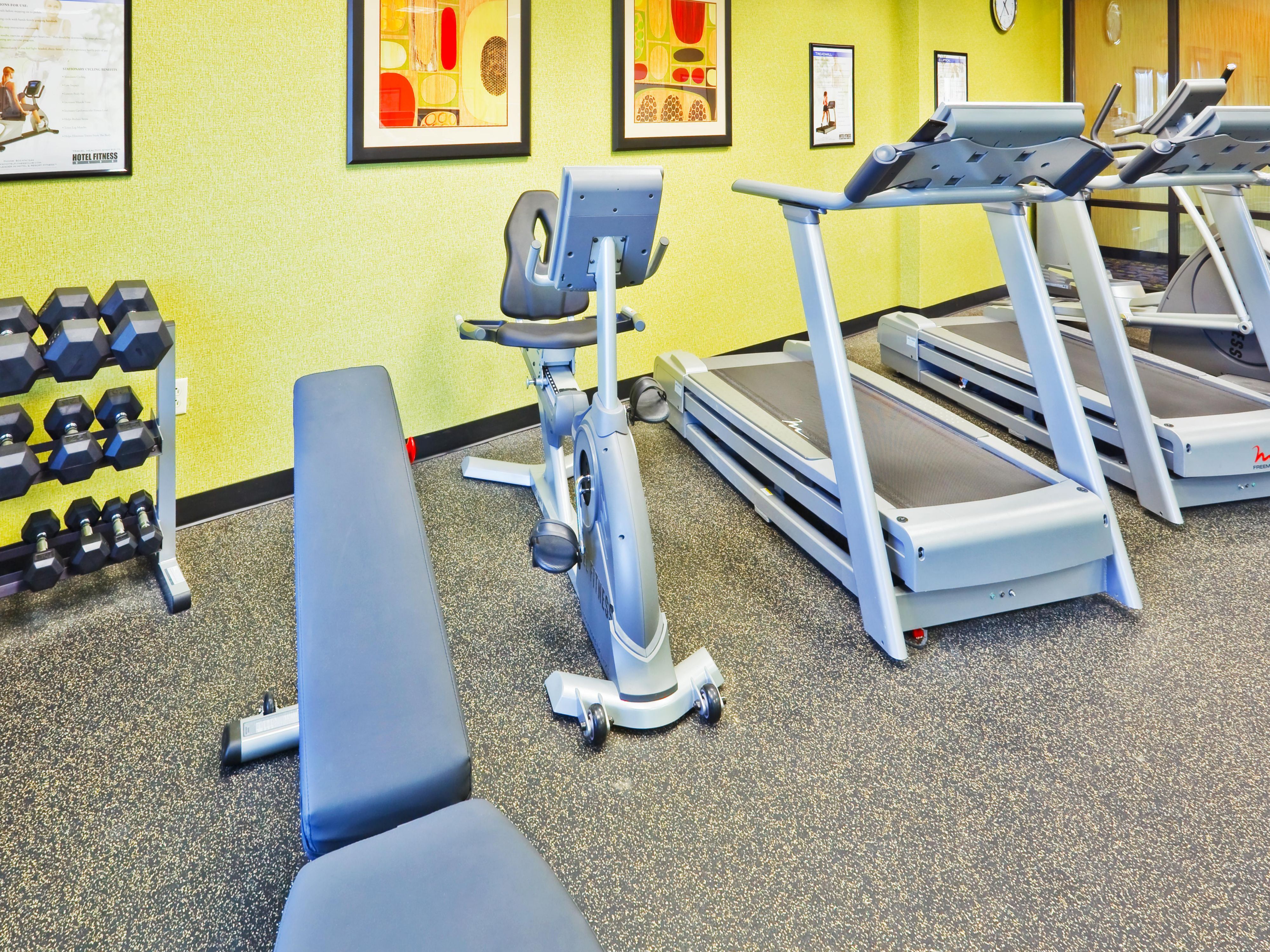 Fit travelers, don't sweat it, we've got you covered! You're welcome to go for a swim in our heated indoor pool or enjoy an invigorating workout in our complimentary Fitness Center. You'll find treadmills, elliptical machines, free weights or a stationary bicycle available just for you! Stay smart and fit when you stay with us!