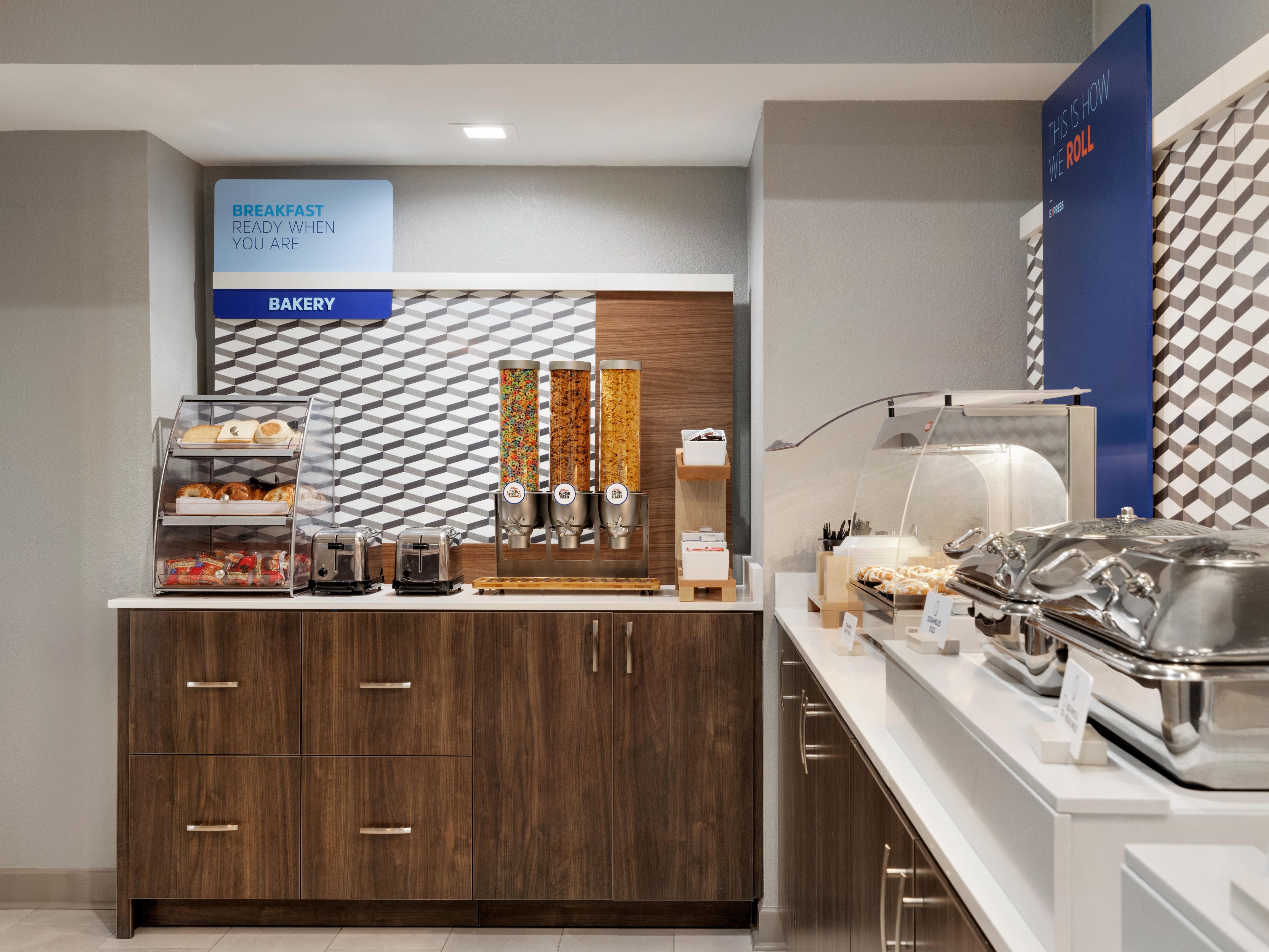 Kickstart your day with a fresh, hot, complimentary breakfast your way. Choose from a variety of hot and cold options, from tasty eggs to healthy options like Chobani yogurt, to our popular cinnamon rolls -- a family favorite. Our breakfast is open Monday through Friday from 5:30am to 9am and on Saturdays and Sundays from 7am to 10am.