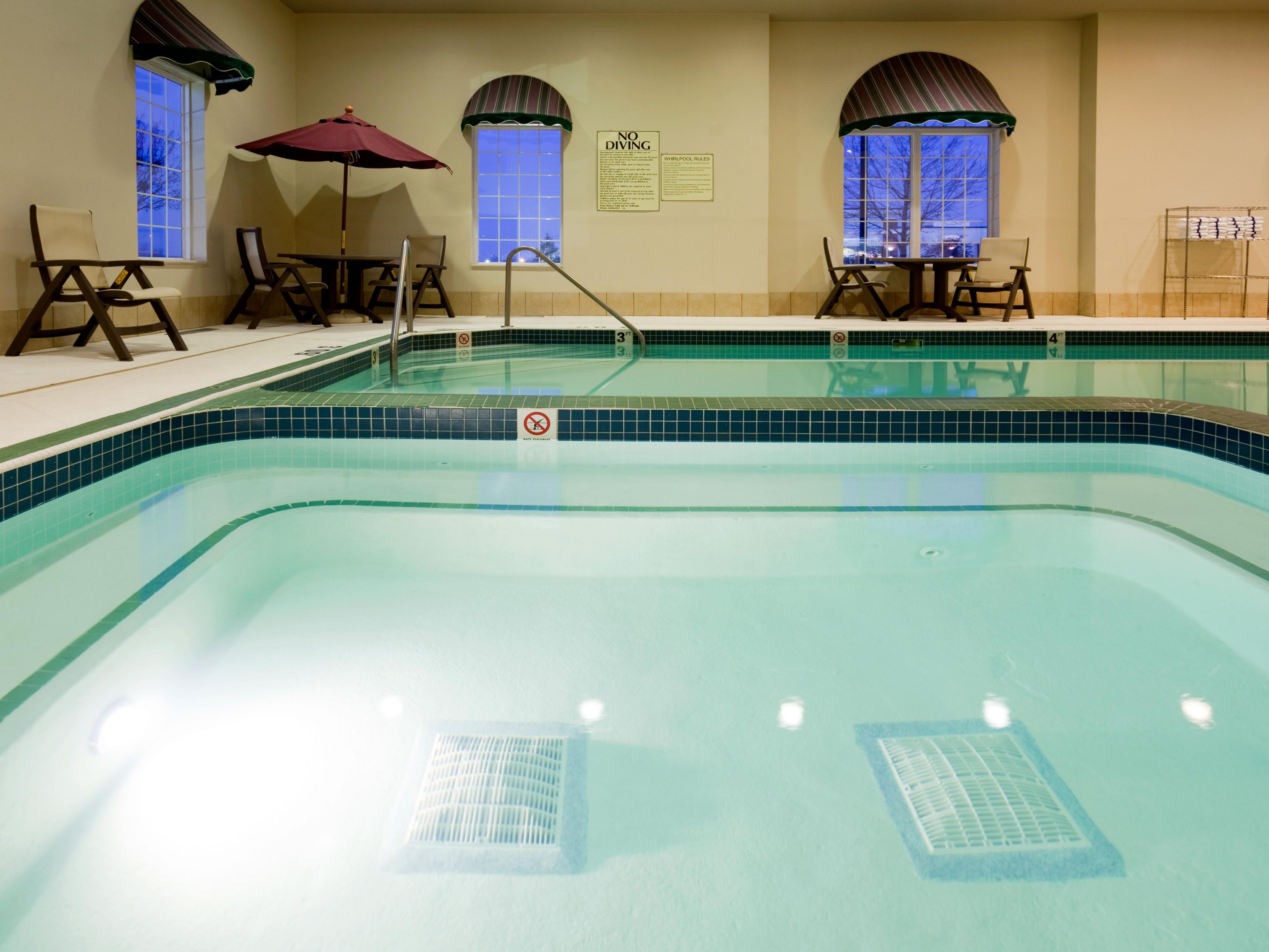 Be sure to take the time to enjoy our indoor pool during your stay.  What a great way to relax, have fun, or get some exercise while traveling. 