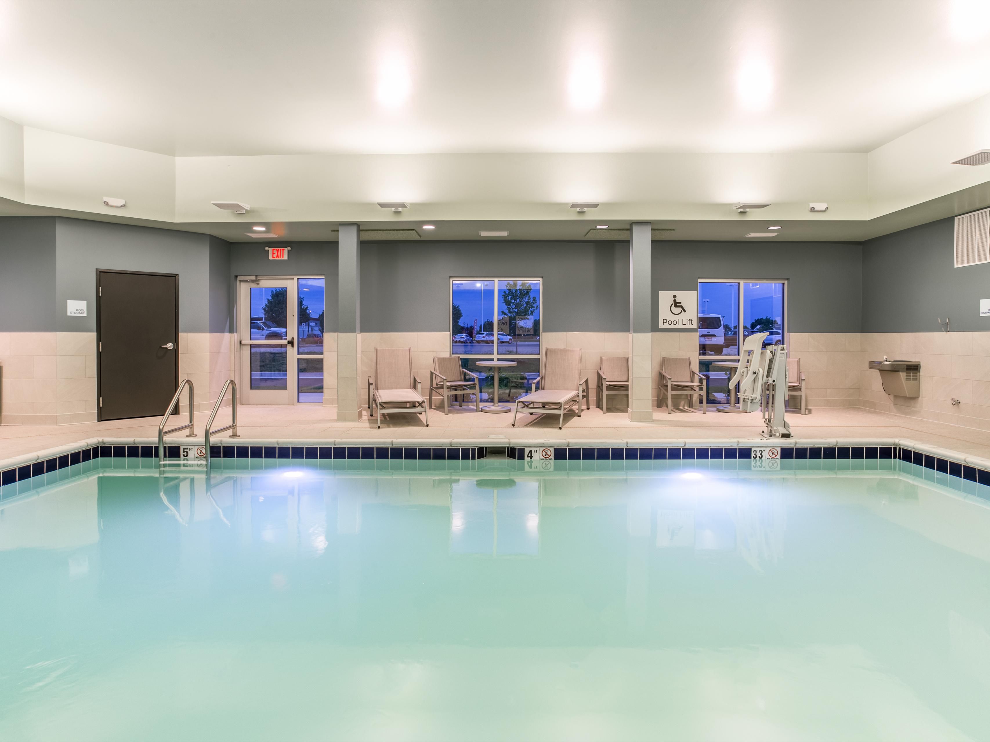 Dive into our refreshing indoor pool, providing the perfect oasis to unwind and relax after a busy day. Whether you want to take a refreshing swim or soak in the warm bubbles of the hot tub, enjoy a peaceful escape.