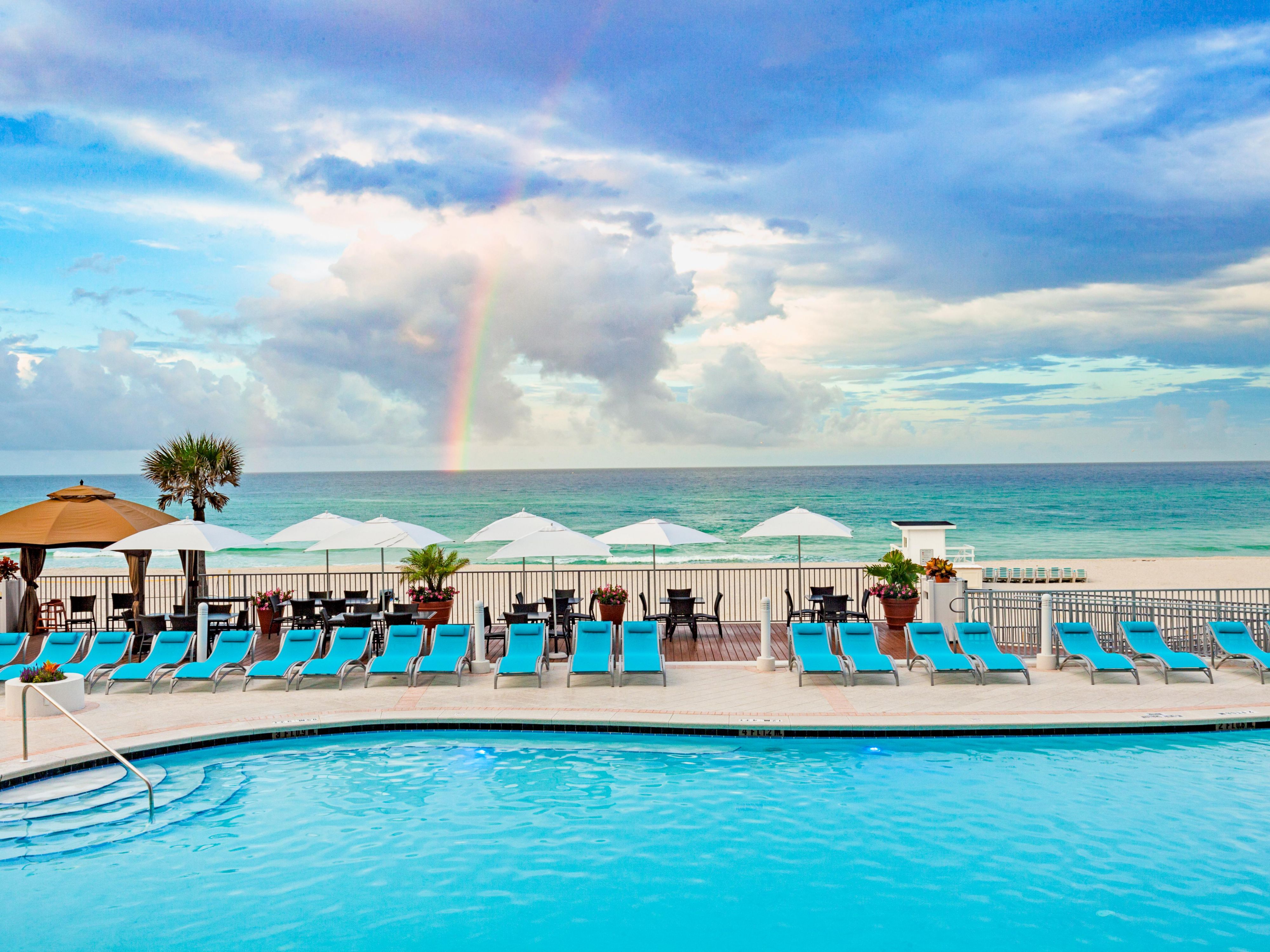 Enjoy the view at our hotel and relax by the pool.