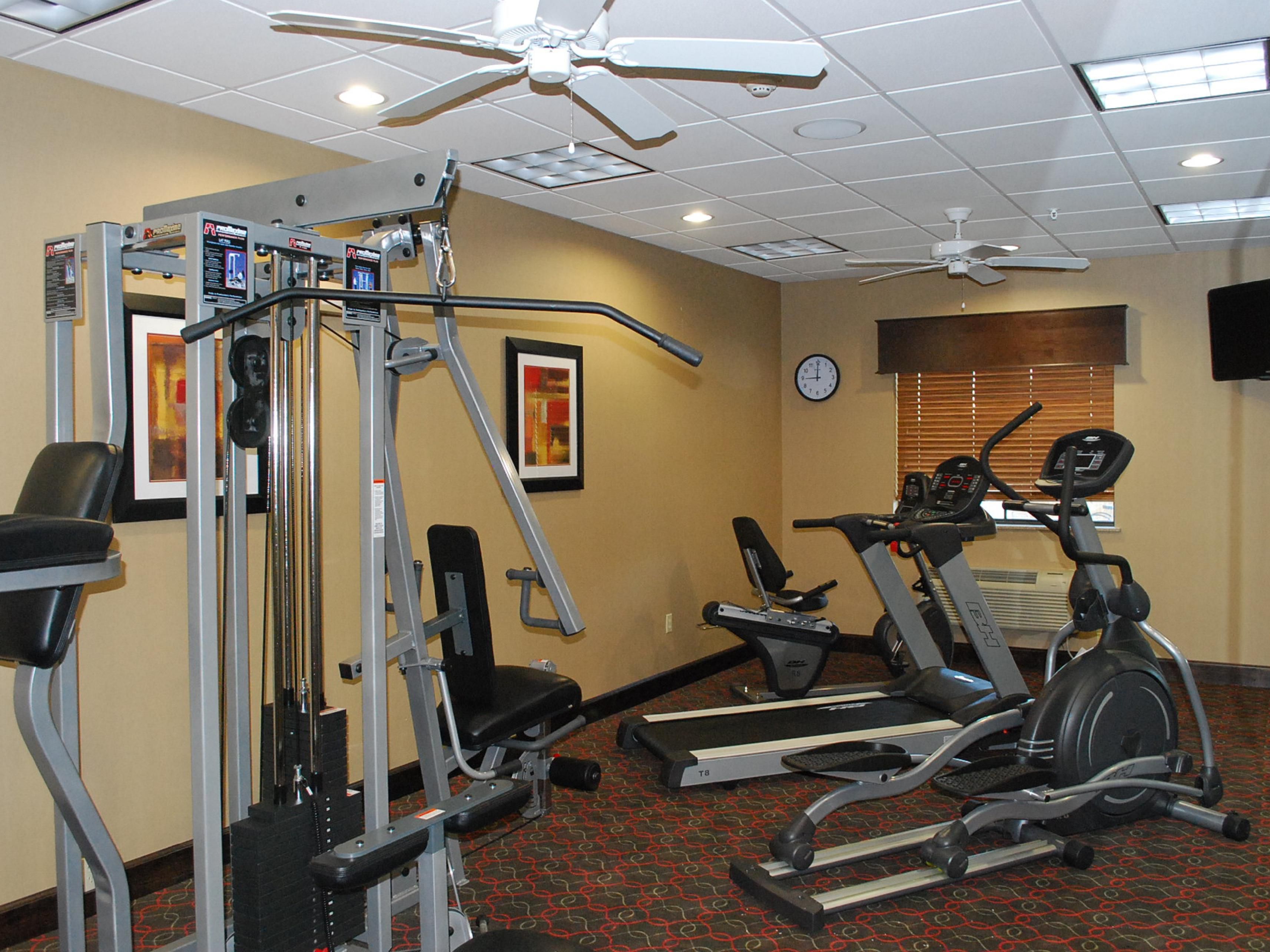 On-site Fitness Center has a variety of equipment.  Get your workout in before leaving the hotel for your next meeting.  Need more information about our Fitness Center then call the hotel direct.