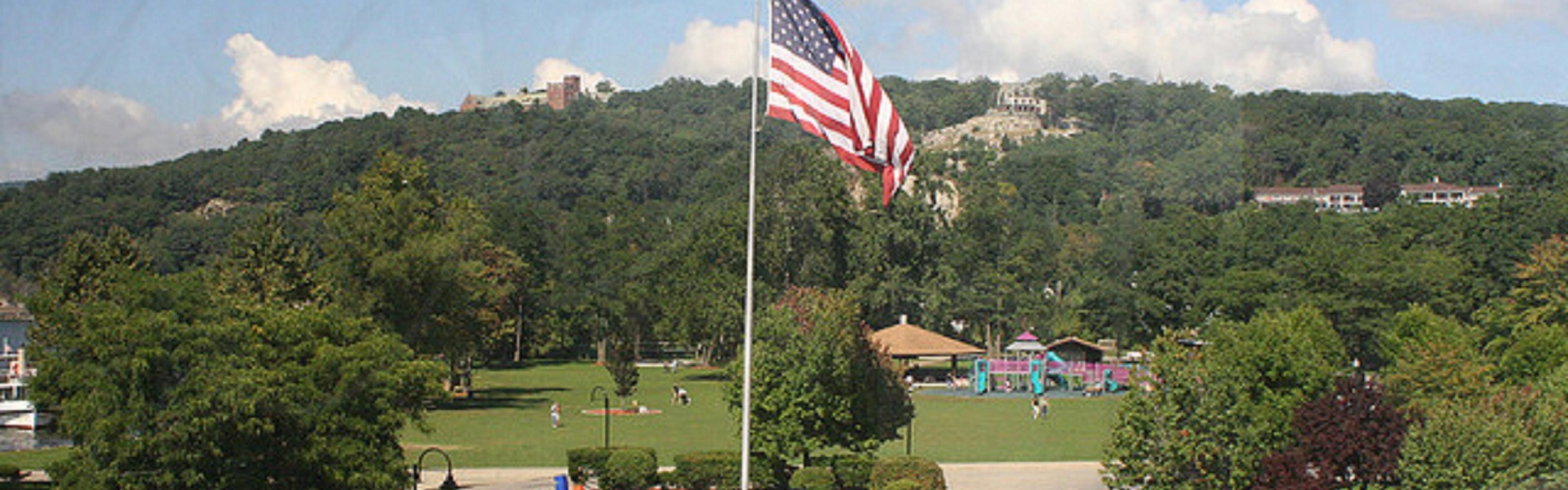 Stroll along the Hudson River with scenic views of Bear Mountain.