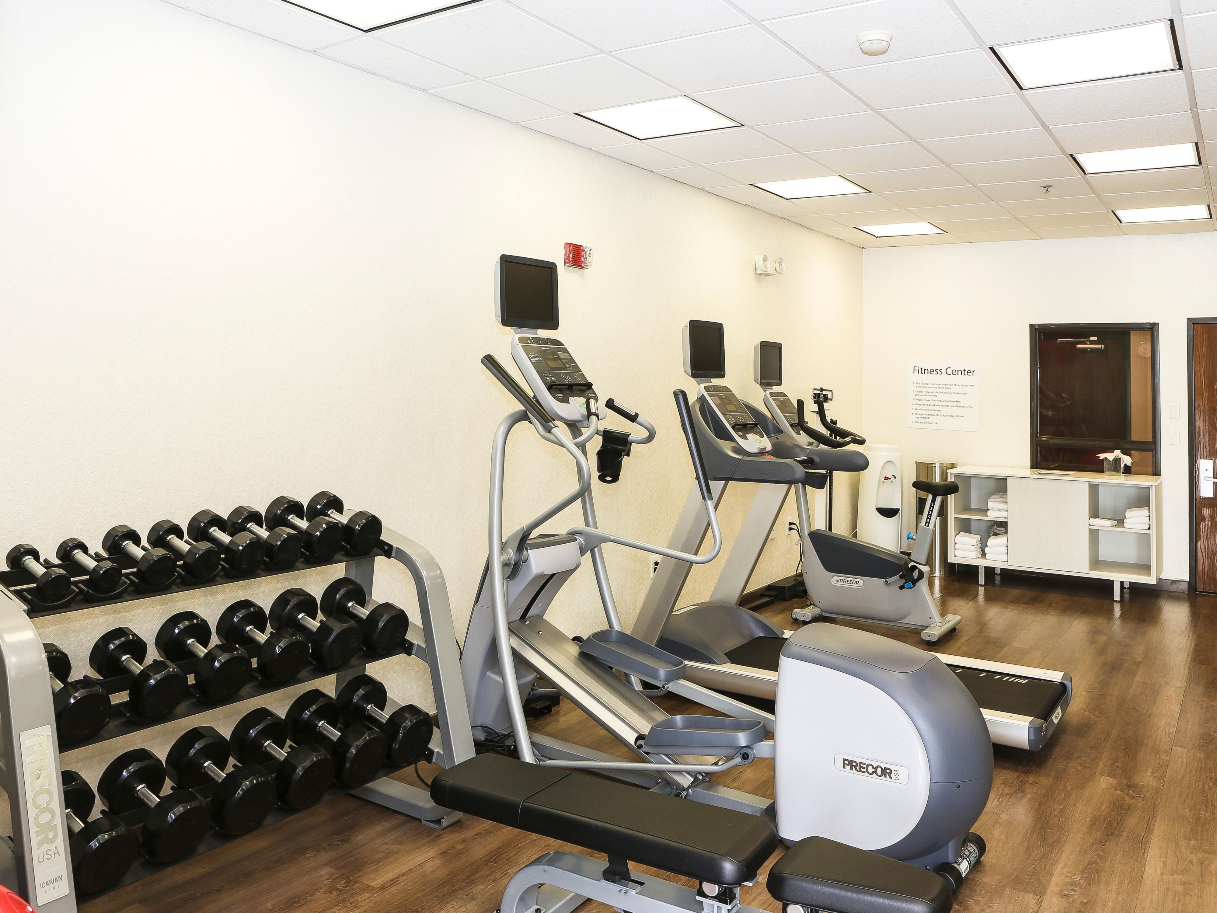 Don't skip a beat on your workout routine when you travel. Our updated fitness center features cardio machines and free weights for your perfect workout!