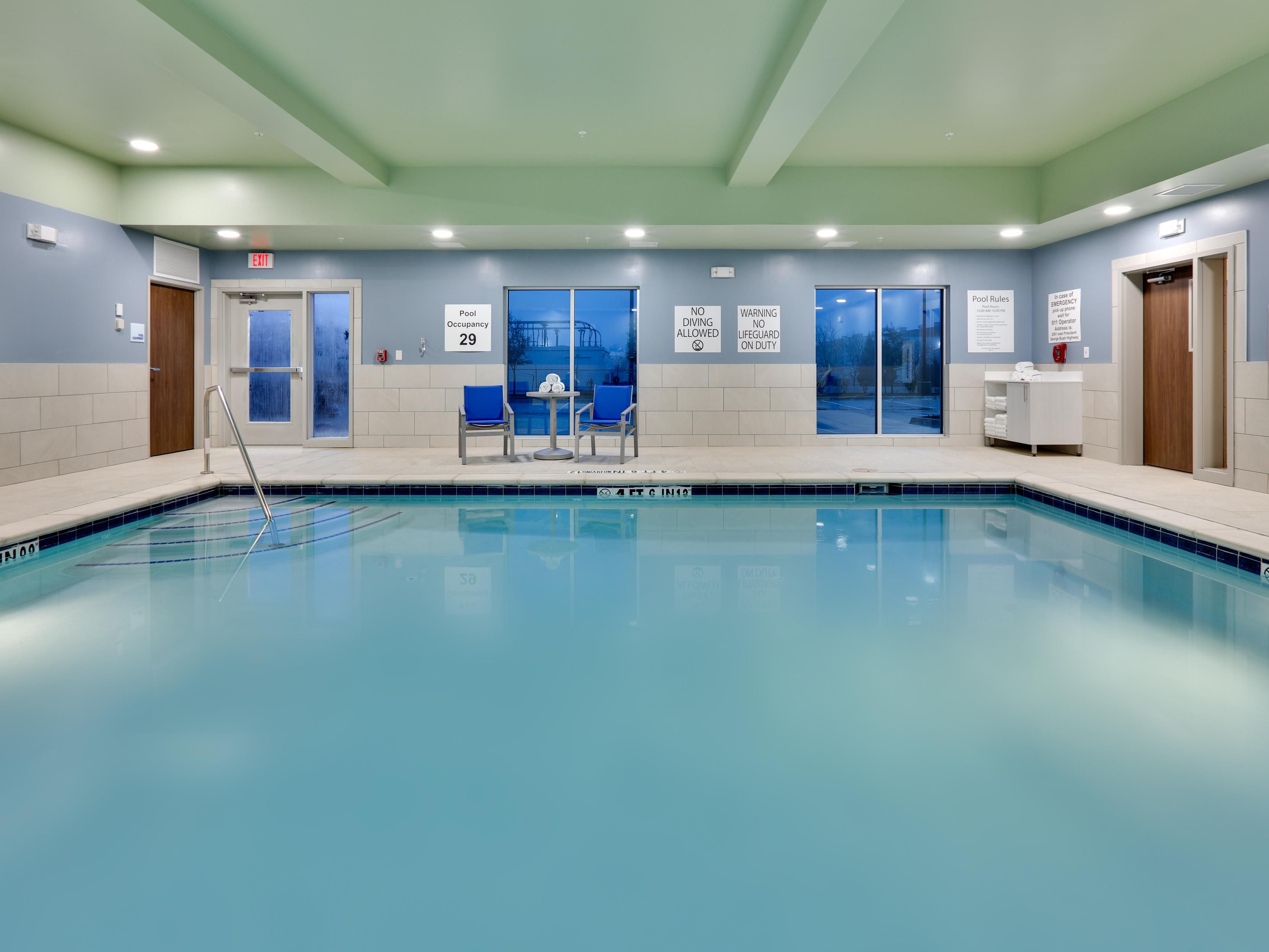 Have a morning or afternoon dip in our heated indoor pool.
