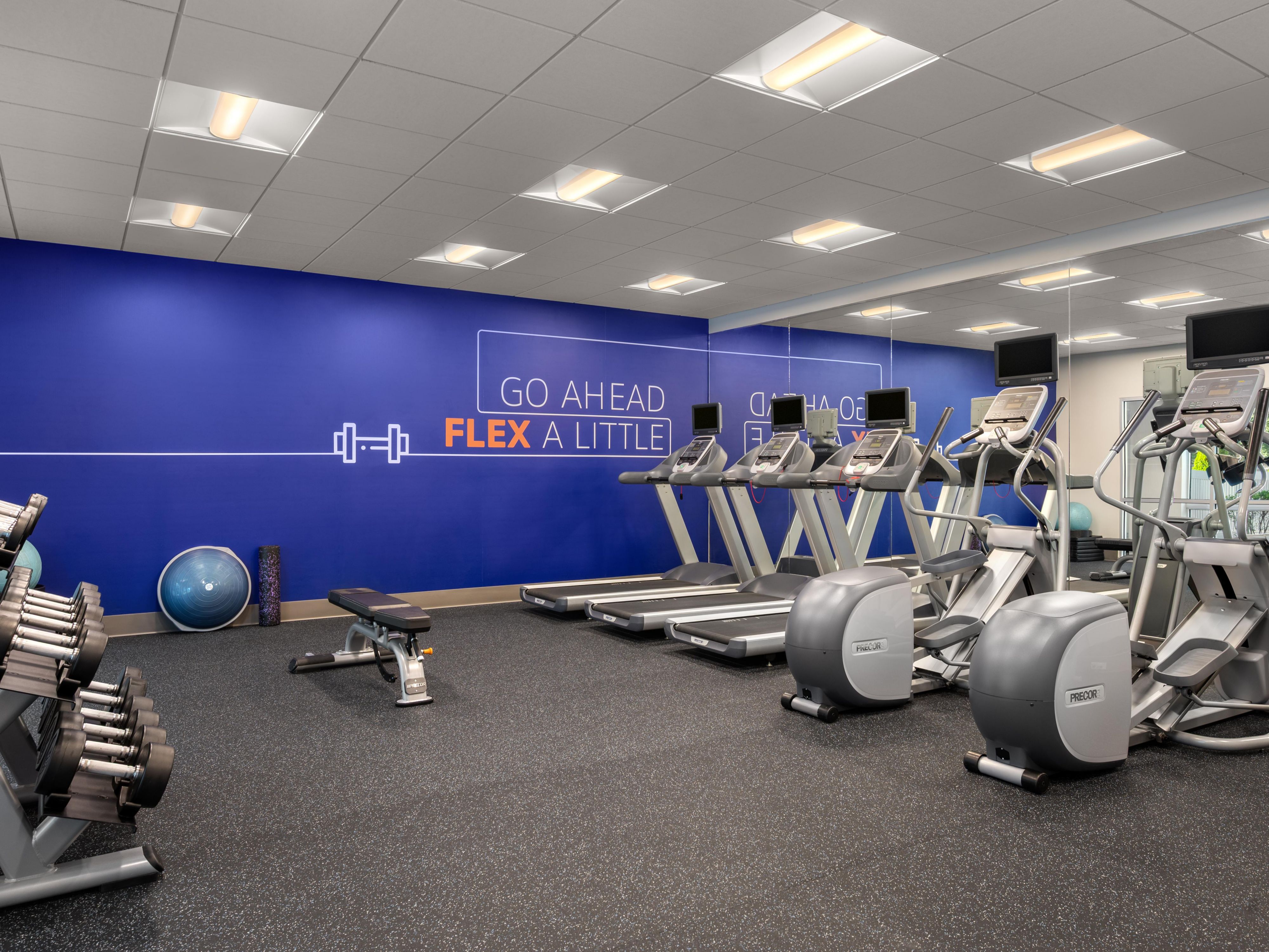 Guest fitness center with weights and machines