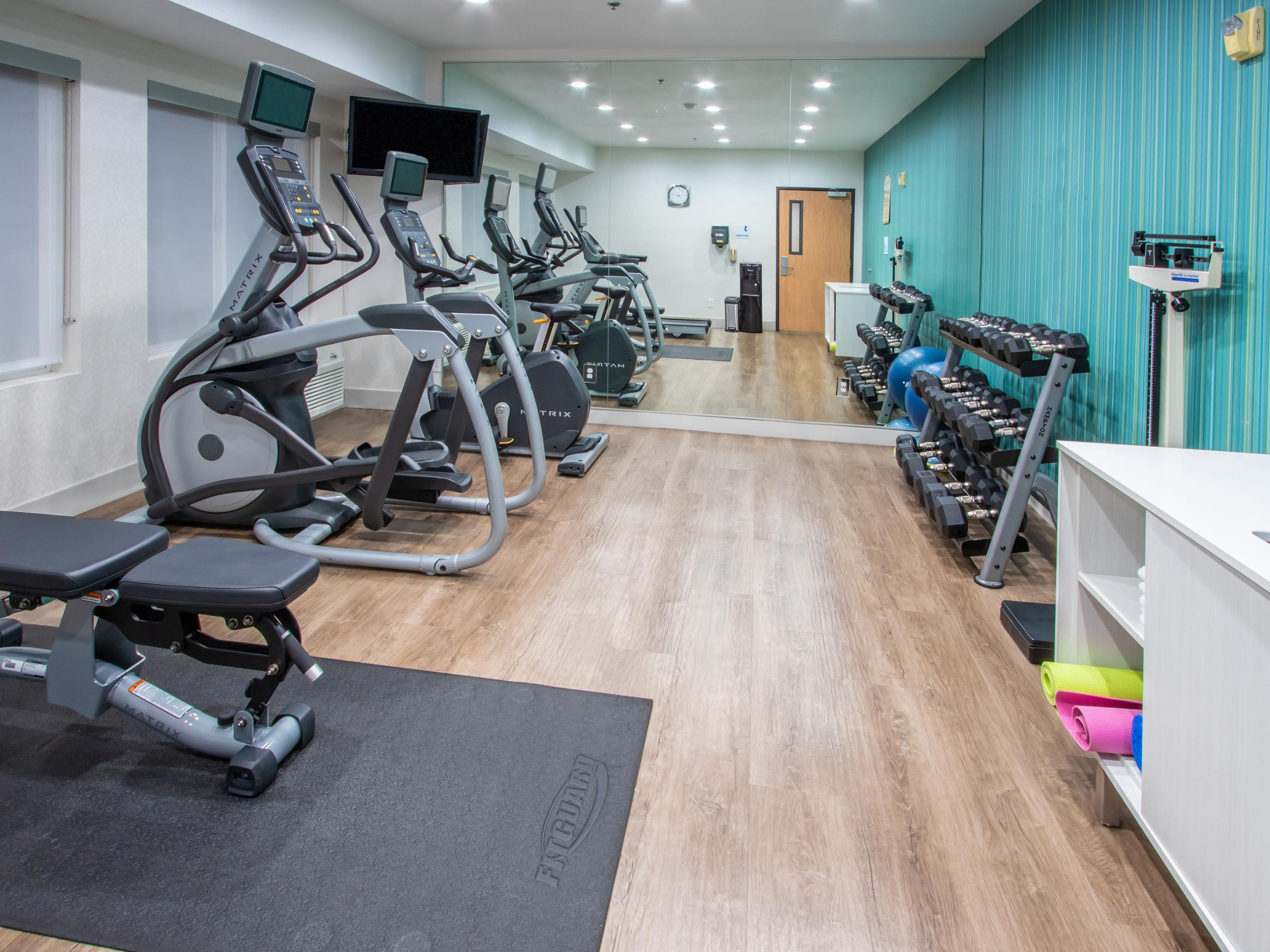 Stay on your fitness routine in our fitness room. Go ahead and break a sweat!