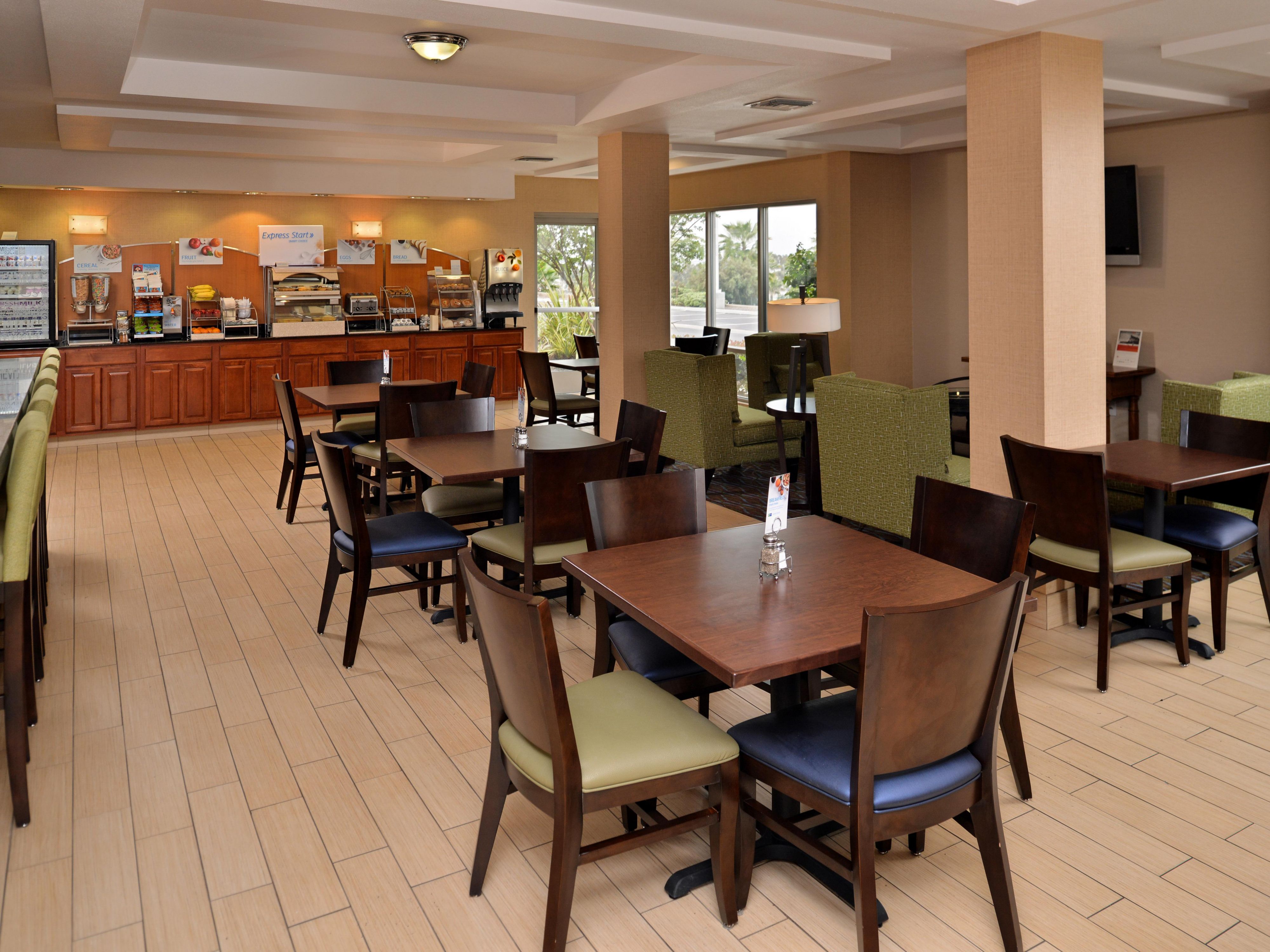 Breakfast area and menu newly renovated as of 2019! Enjoy options such as fluffy pancakes, gluten-free options, rotating hot items, fresh fruit, yogurt, seasonal items, and much more!