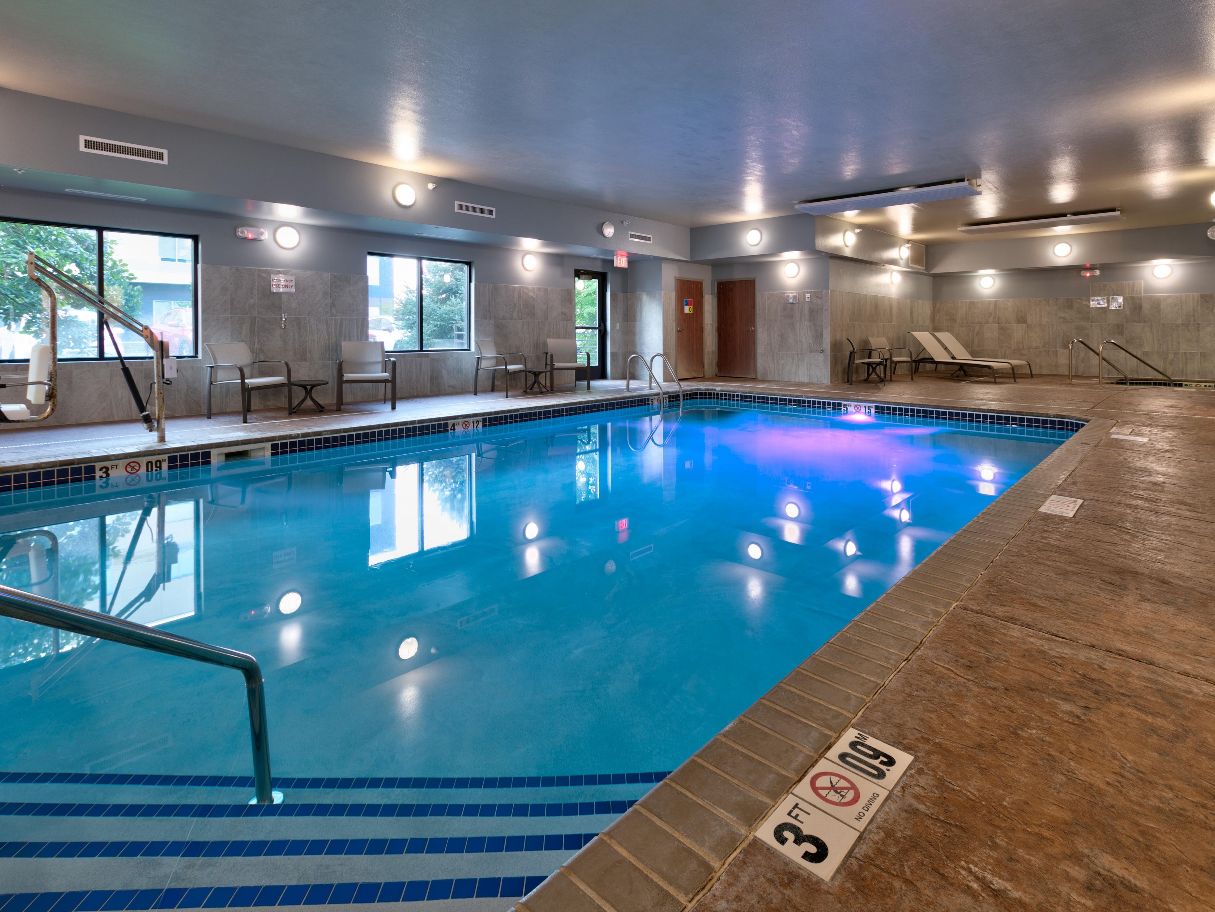Check out our pool and fitness room located on the first floor of our hotel. Our pool area also contains a jacuzzi and is great if you want to kick back and relax. Our fitness room has plenty of equipment for you to get your full body workout in. 