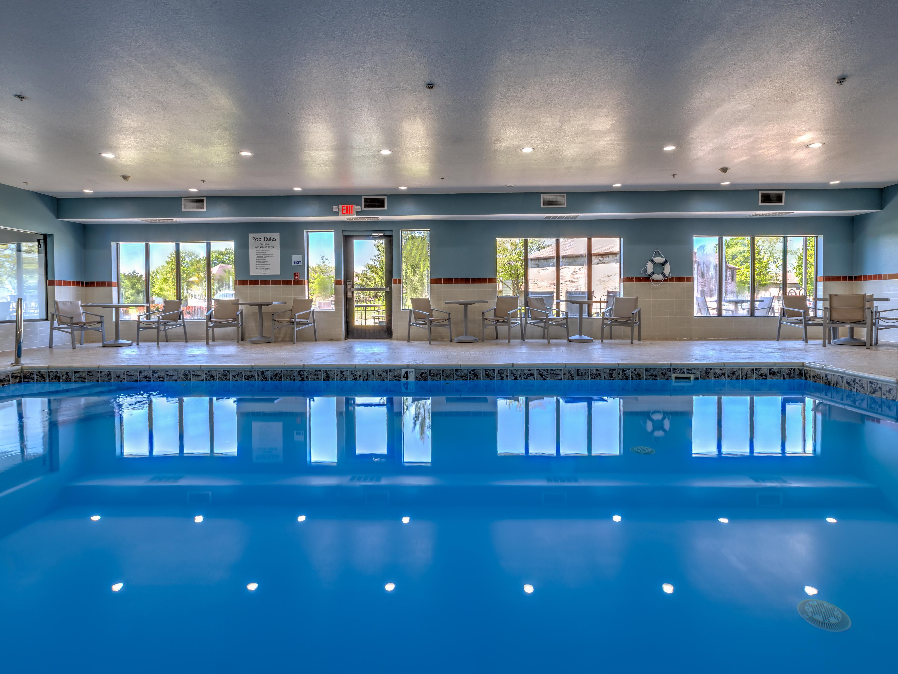 Take a refreshing break in our heated indoor pool, open from 10 AM to 10 PM. Whether you want to swim a few laps, soak up the sun, or simply unwind with a good book, our pool area is perfect for relaxing and recharging.