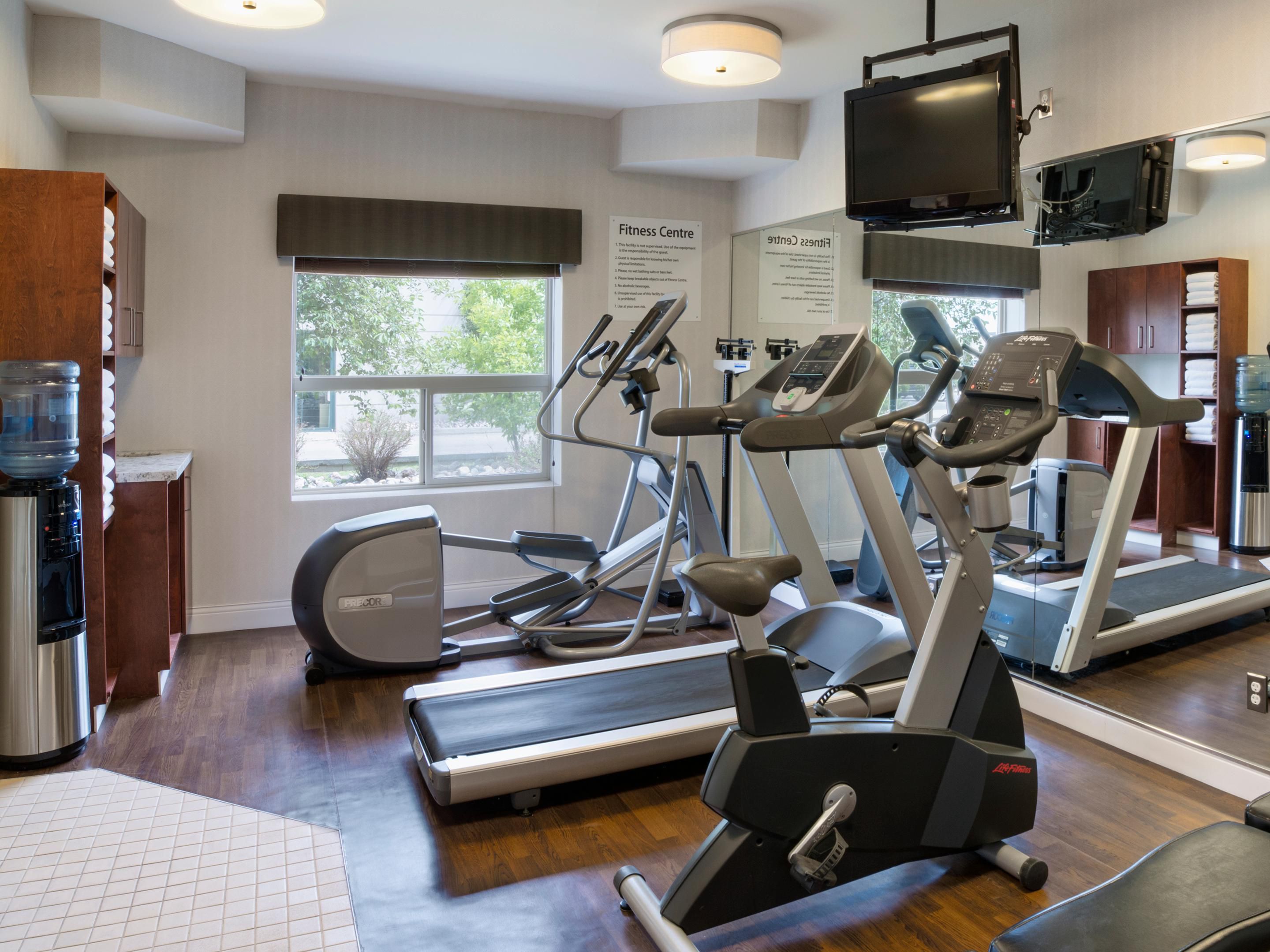 Work out in our modern Fitness Center and relax in the Hot Tub