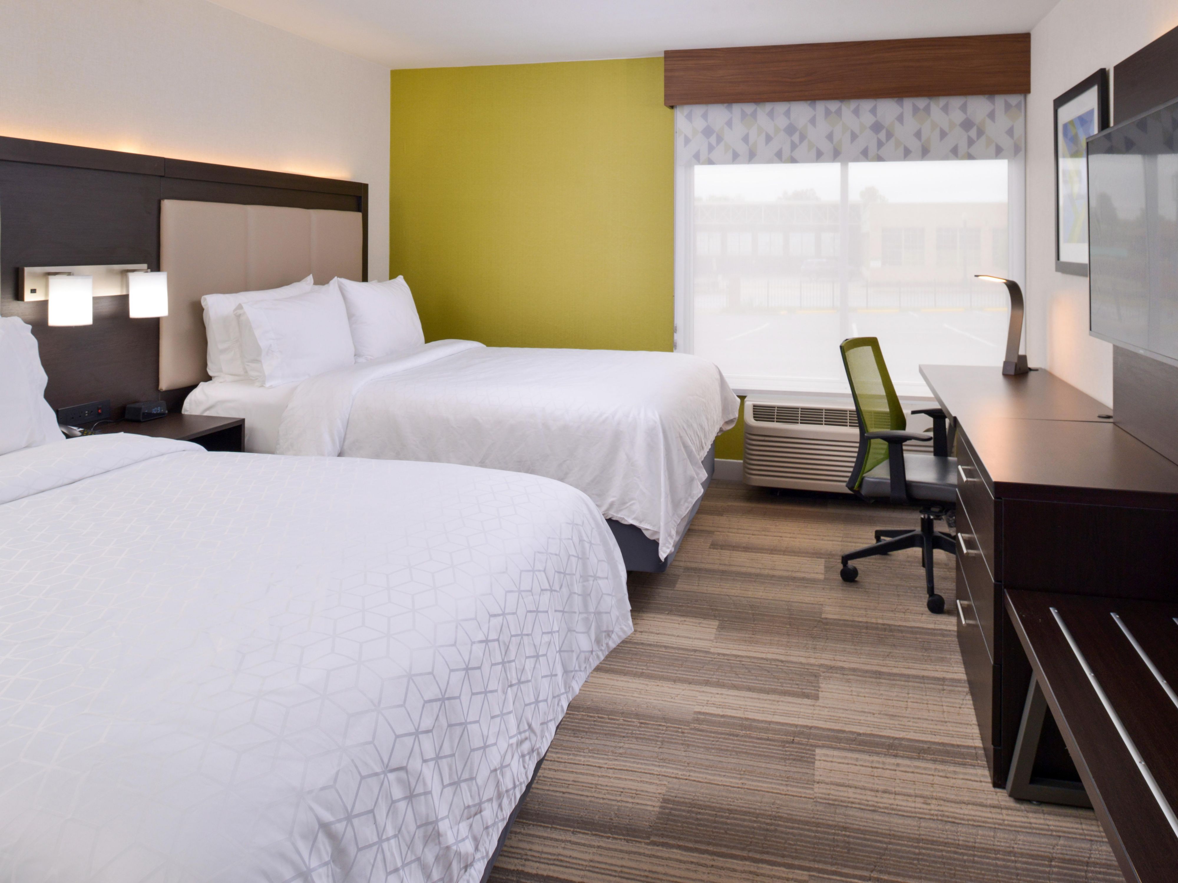 Our guest rooms include brand new beds, desks, nightstands, closets and a new 50" HDTV.