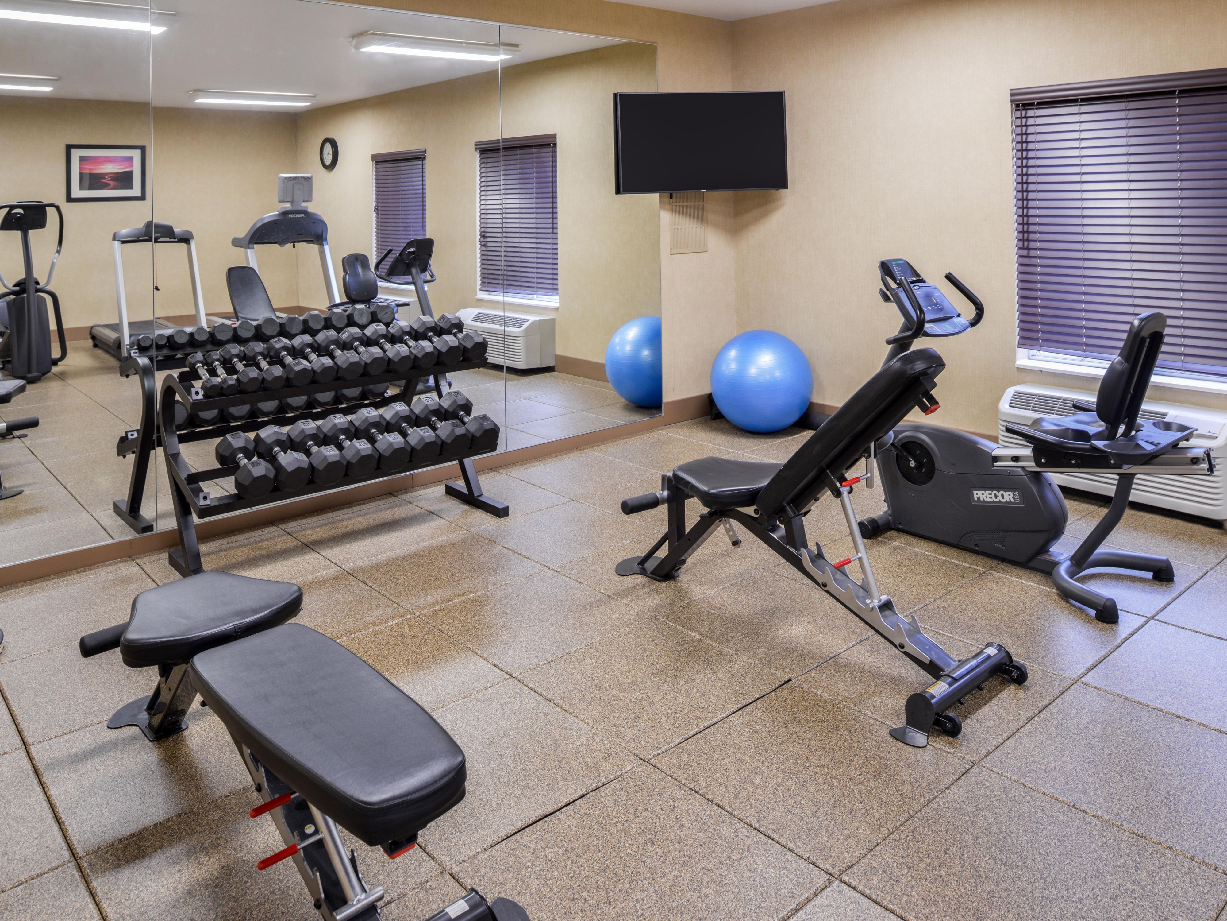 Don't skip a beat on your workout routine when you travel. Our updated Fitness Center features cardio machines and free weights for your perfect workout!