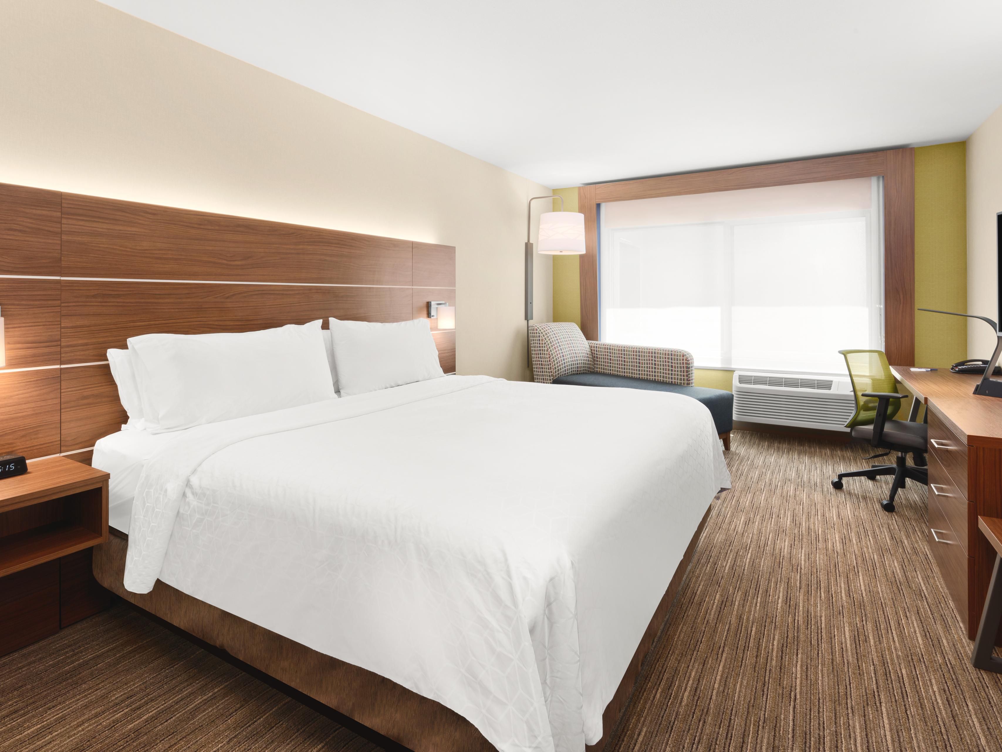 Our king room has a work desk with ergonomic chair and 48" TV.