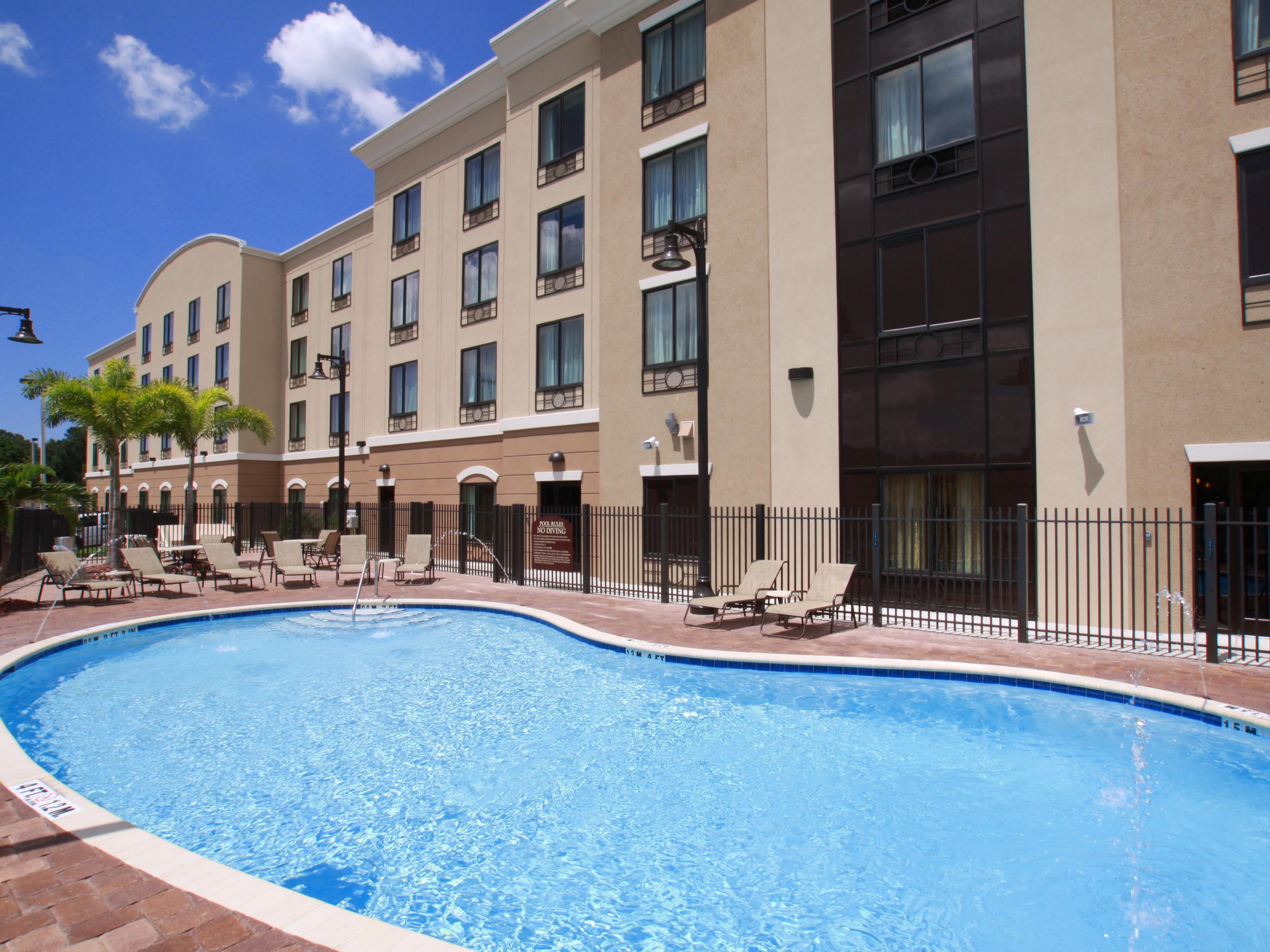 Relax in our pool after a long day. Our pool is open every day from 8am - 10pm