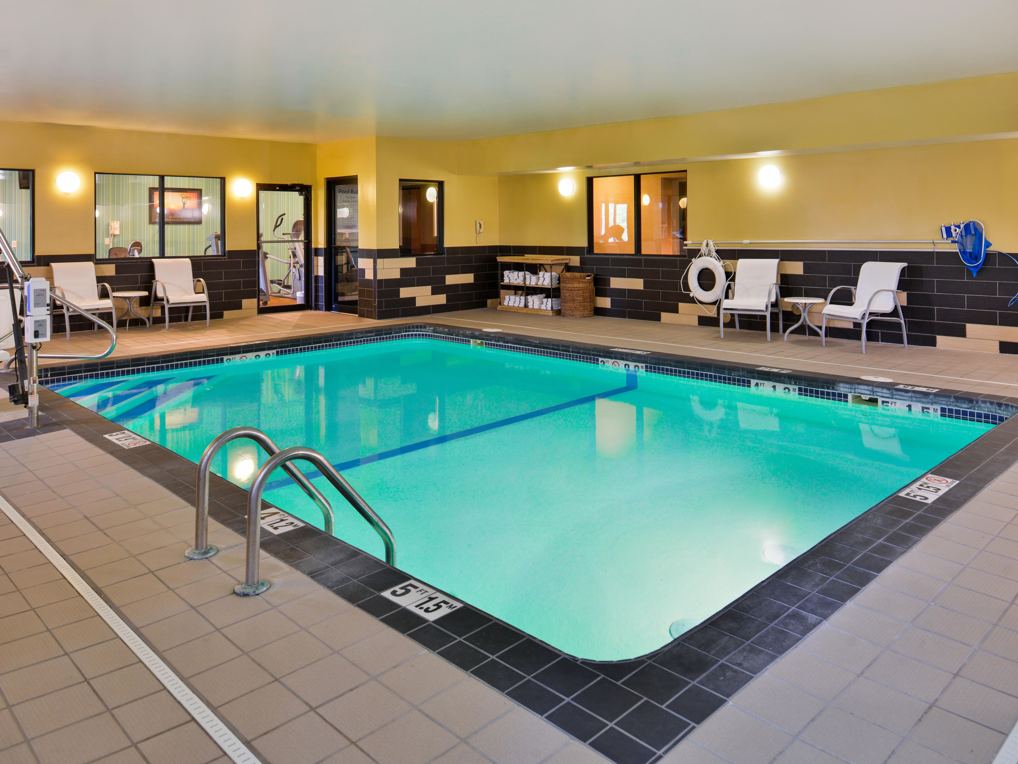 Take a dip in our heated indoor pool in Topeka, KS.