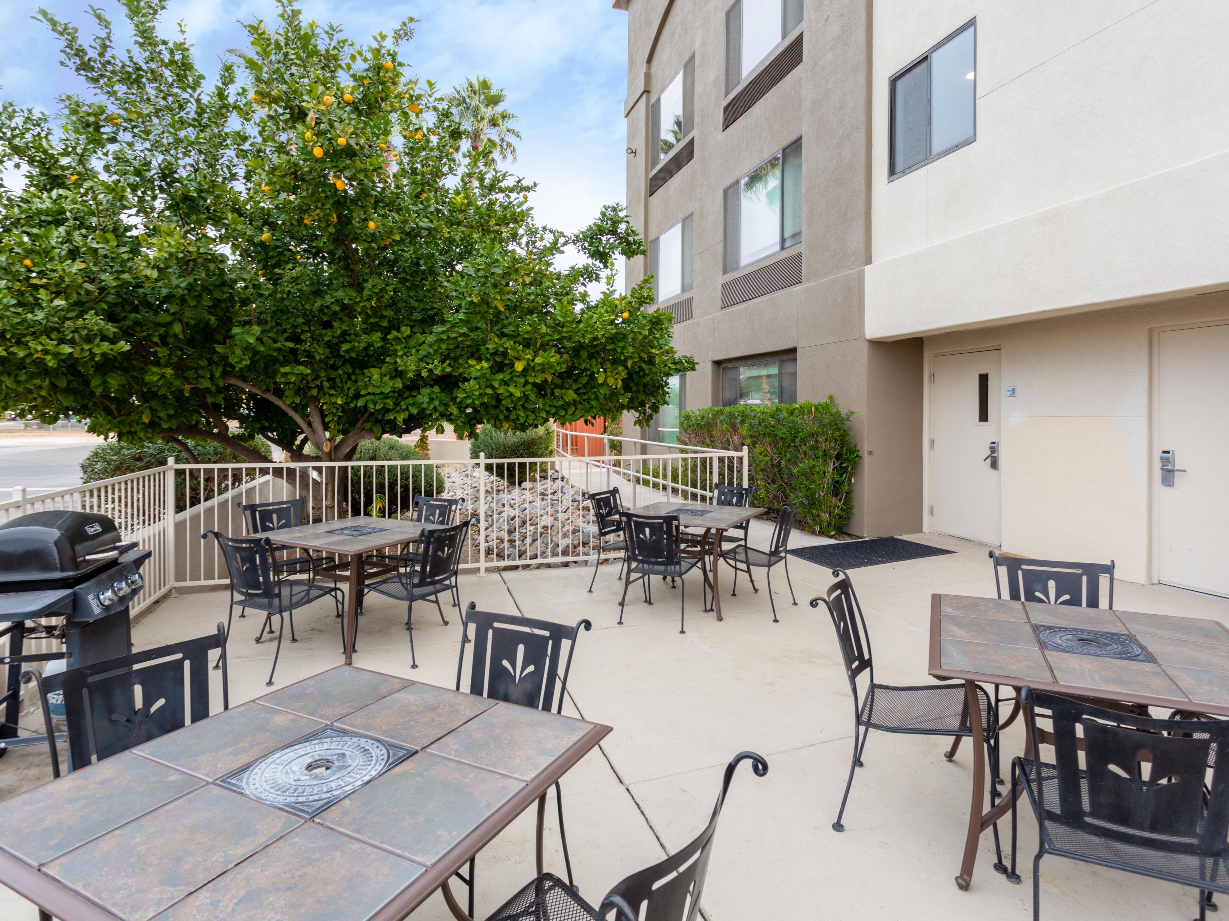 Unwind on our comfortable patio and chat with friends or family.