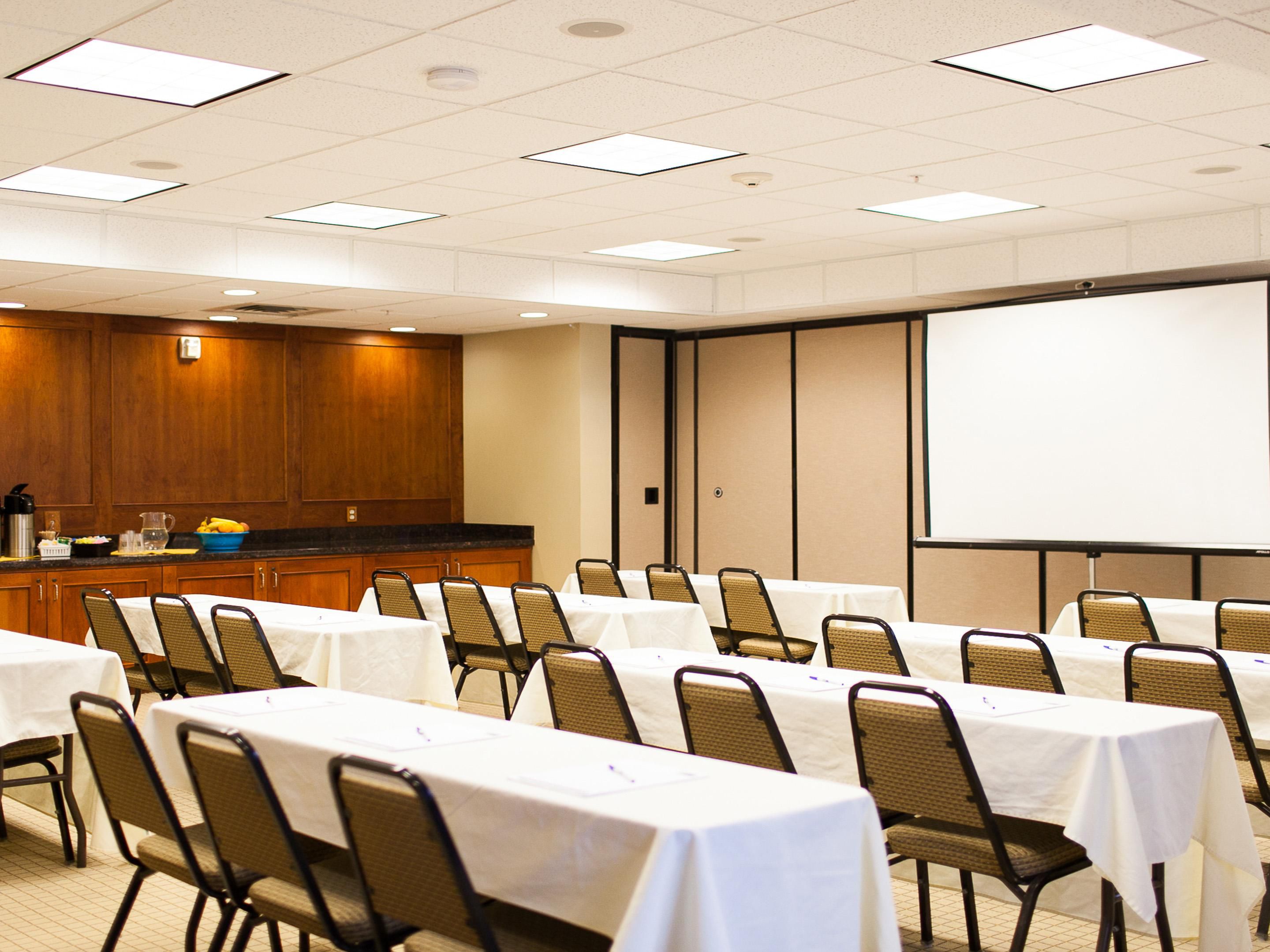 Our hotel offers a fantastic meeting space for business meetings, club gatherings, baby showers, and more!