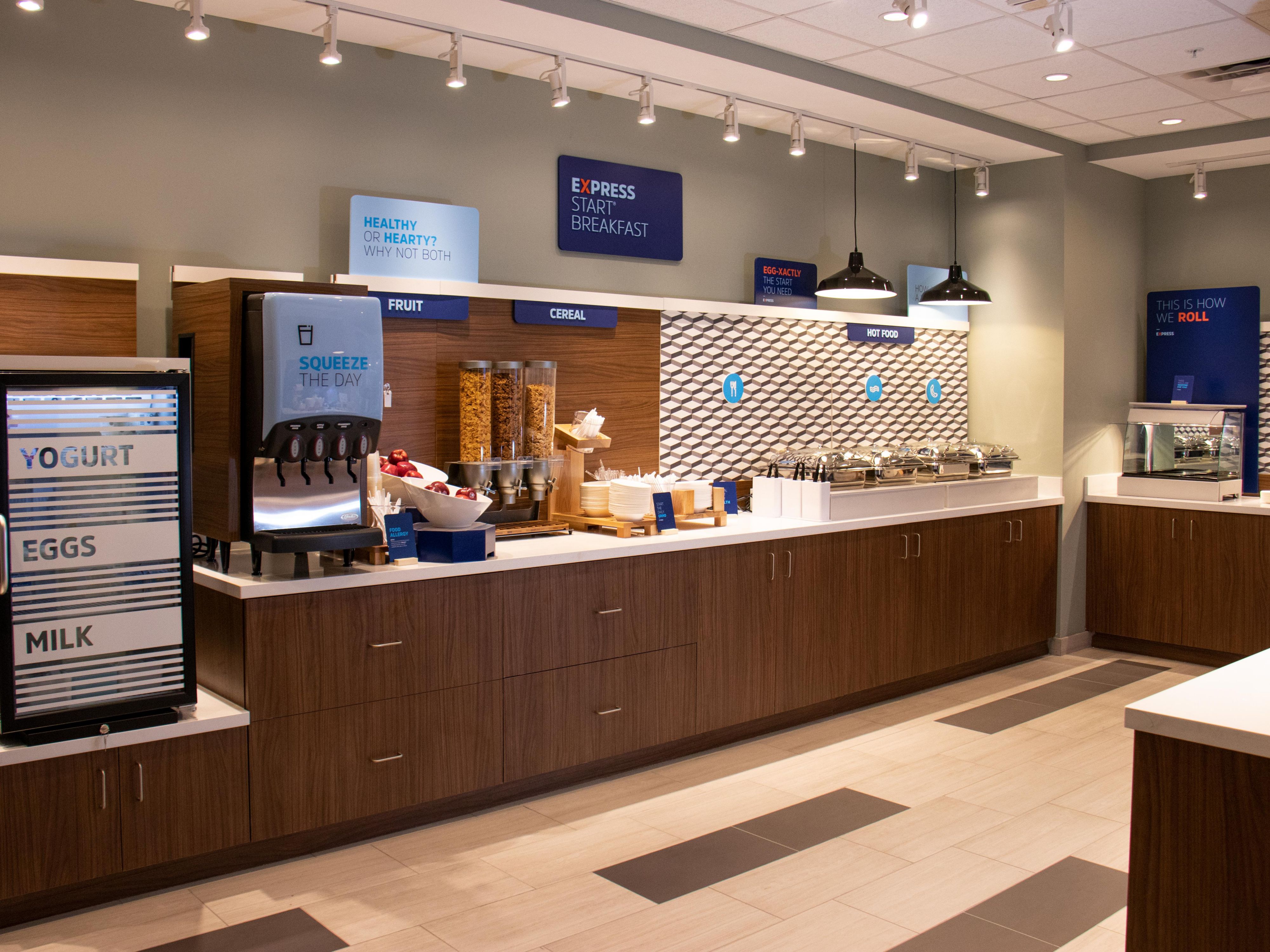 Get your day started with our complimentary hot breakfast. Each day, our breakfast consists of a meat and egg offering, fresh made pancakes, cinnamon rolls, fruit, assorted pastries and cereal. Don't forget the fresh hot coffee!