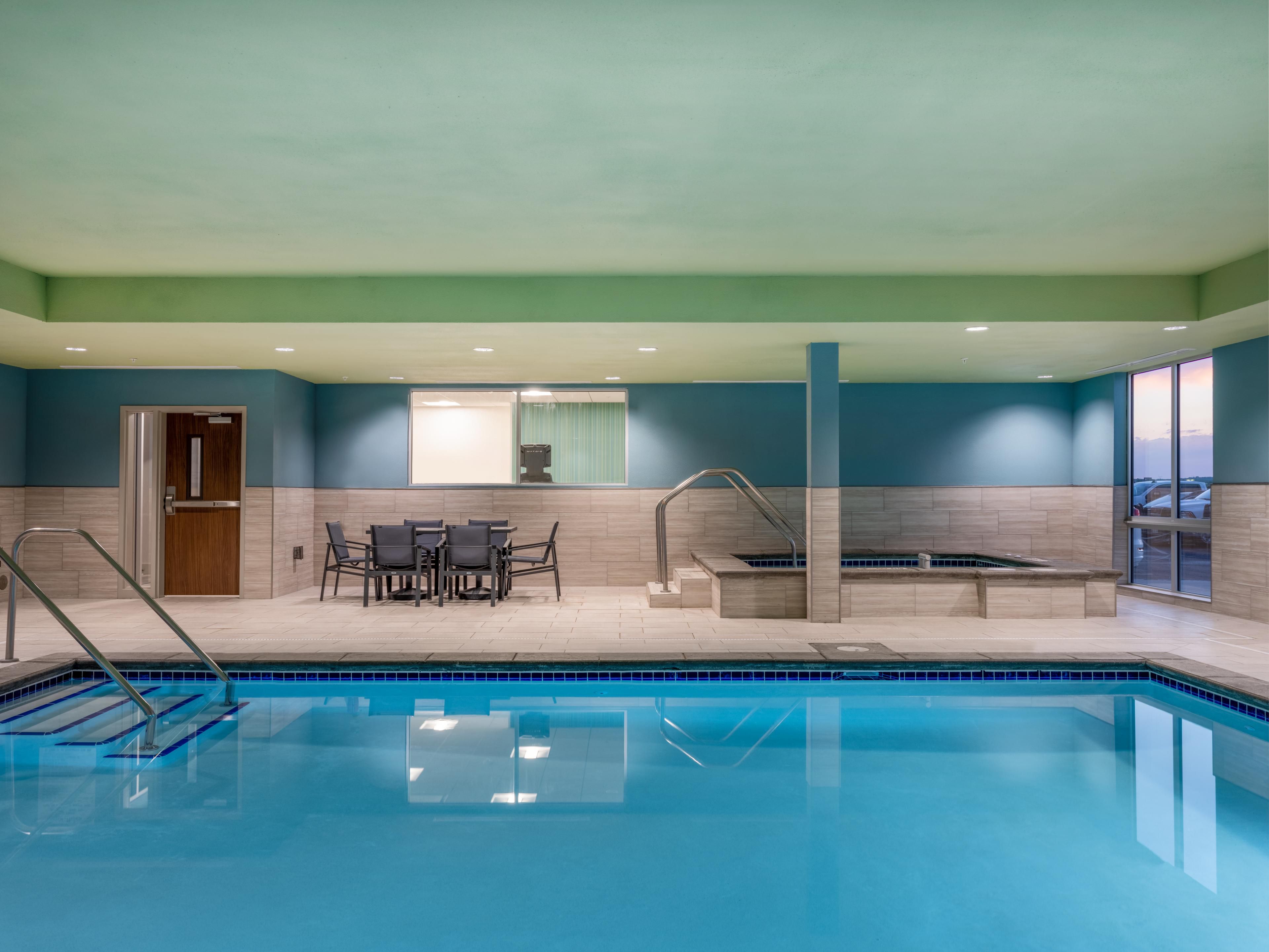 Our heated indoor pool and hot tub are open year 'round for our guests' comfort and enjoyment.