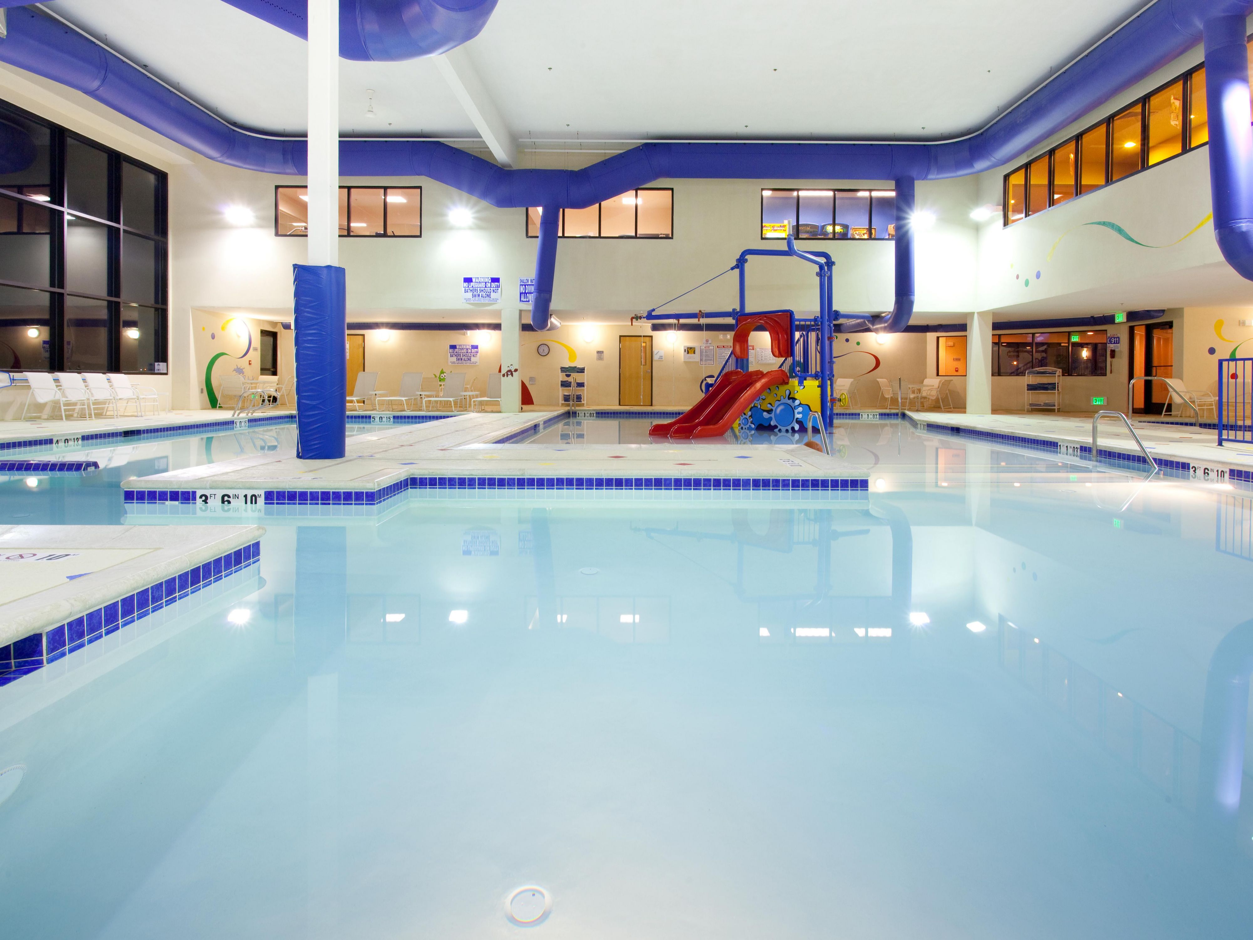 Grins & Fins Water Park includes 3 heated indoor pools