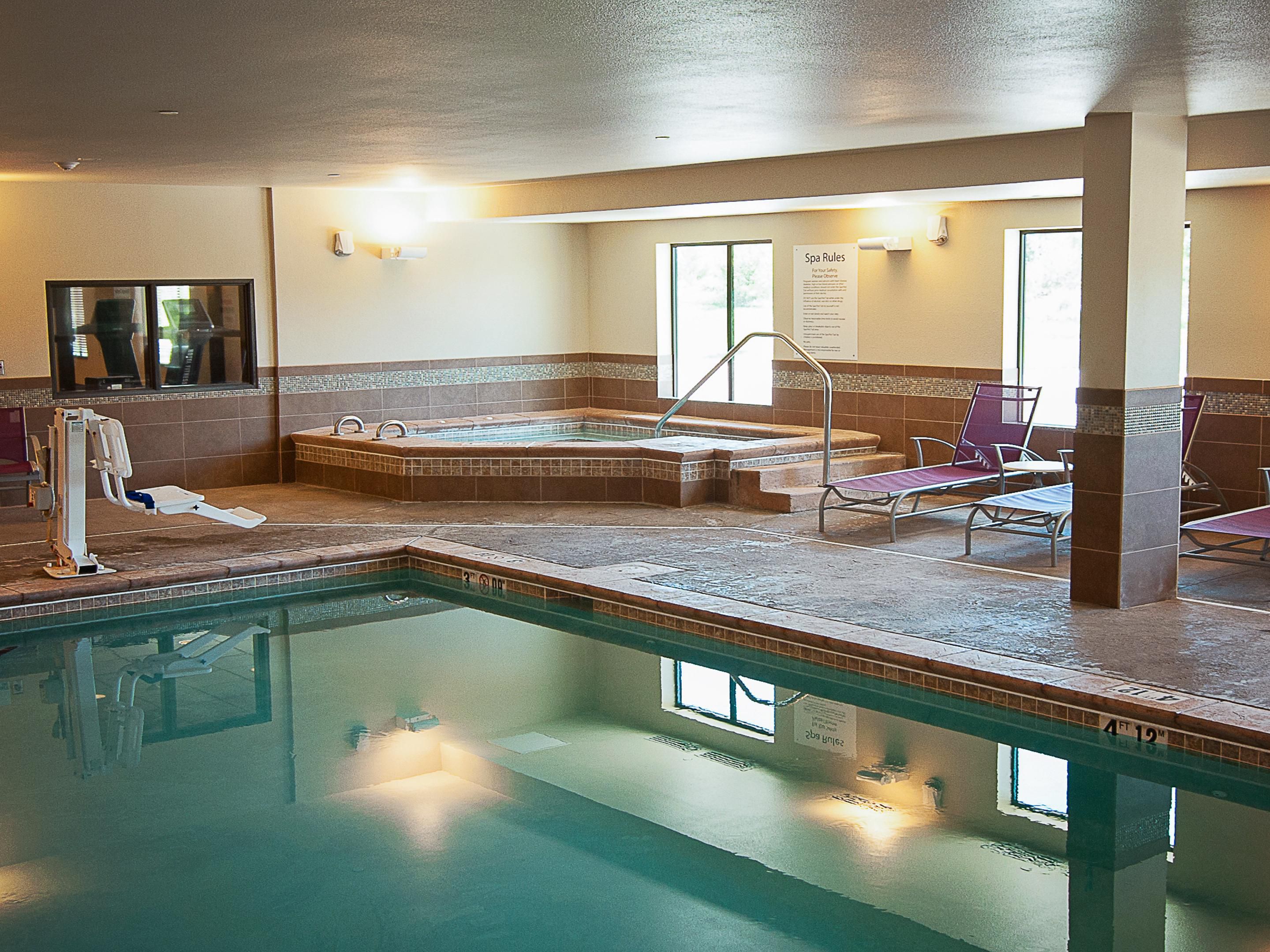 The indoor pool and whirlpool is the perfect temperature all year.