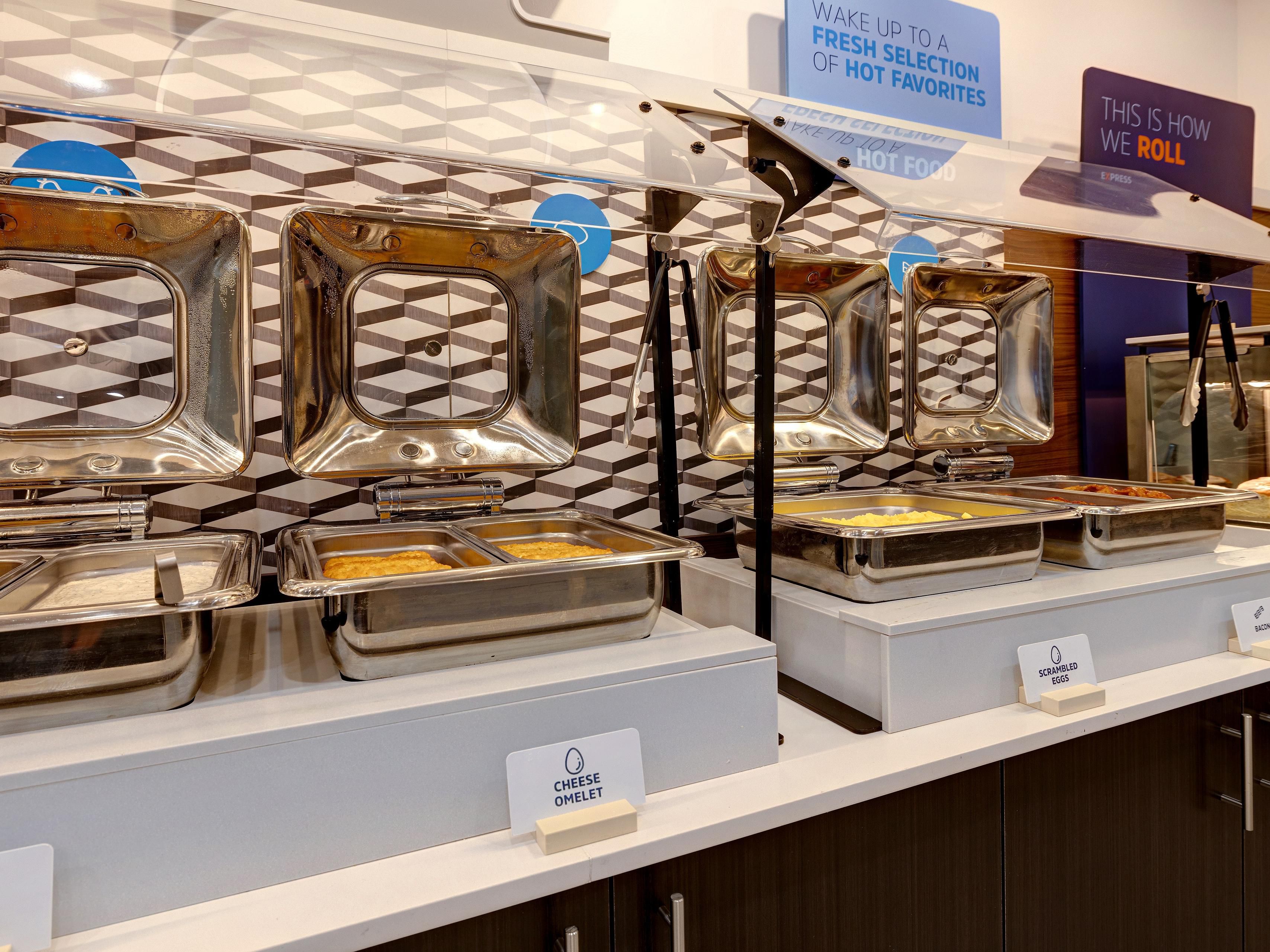 We are serving a full cafeteria-style breakfast that includes Scrambled Eggs, Omelets, Turkey Sausage, Bacon, Pork Links, Veggie Omelets, Fresh Fruit, Sausage Biscuits and Gravy, Oatmeal, Cinnamon Rolls, and many more options available as well as a gluten-free option.