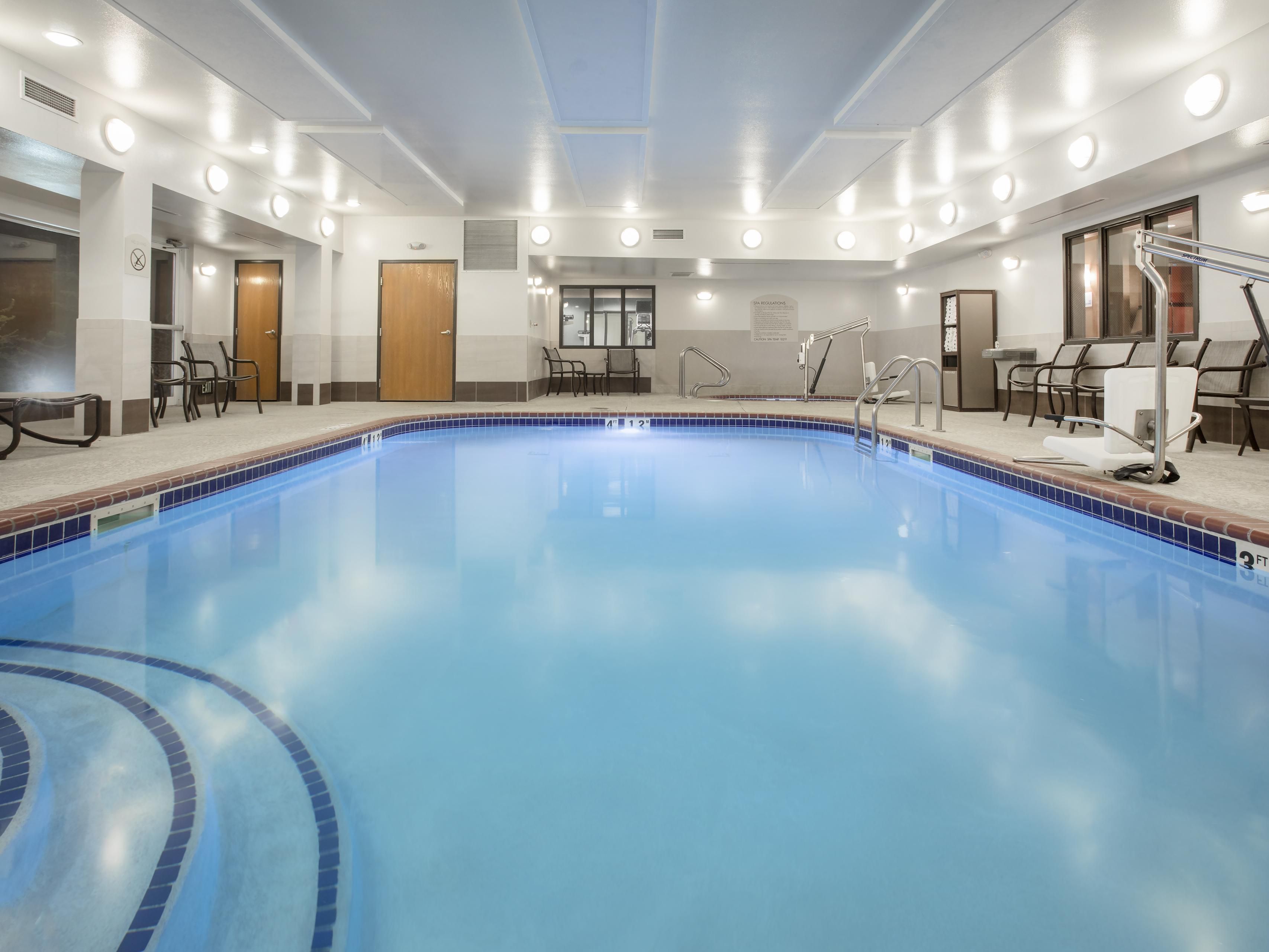 No matter the temp outdoors, you can enjoy our indoor pool and spa all year round.