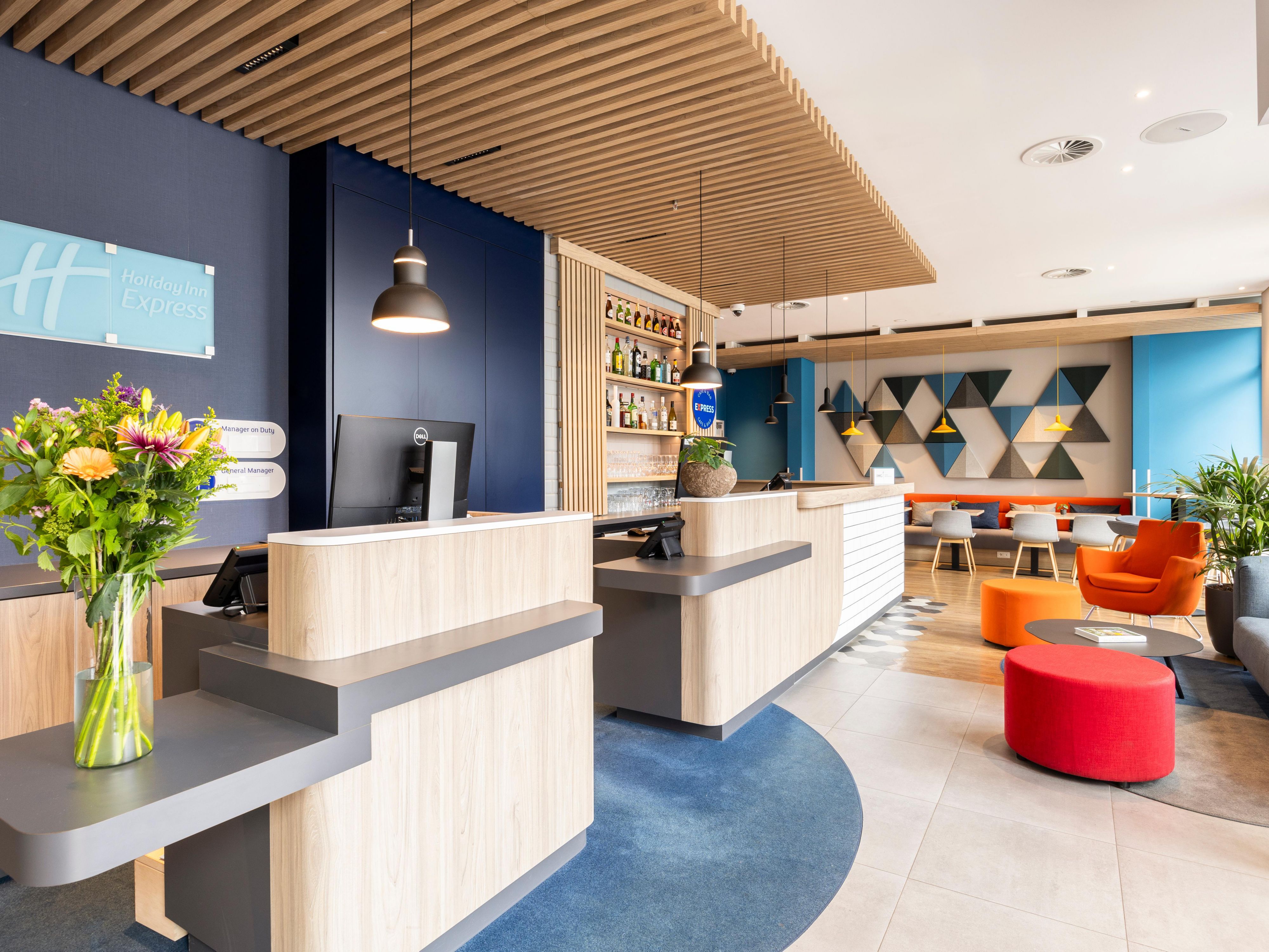 The colourful lobby with comfortable seats