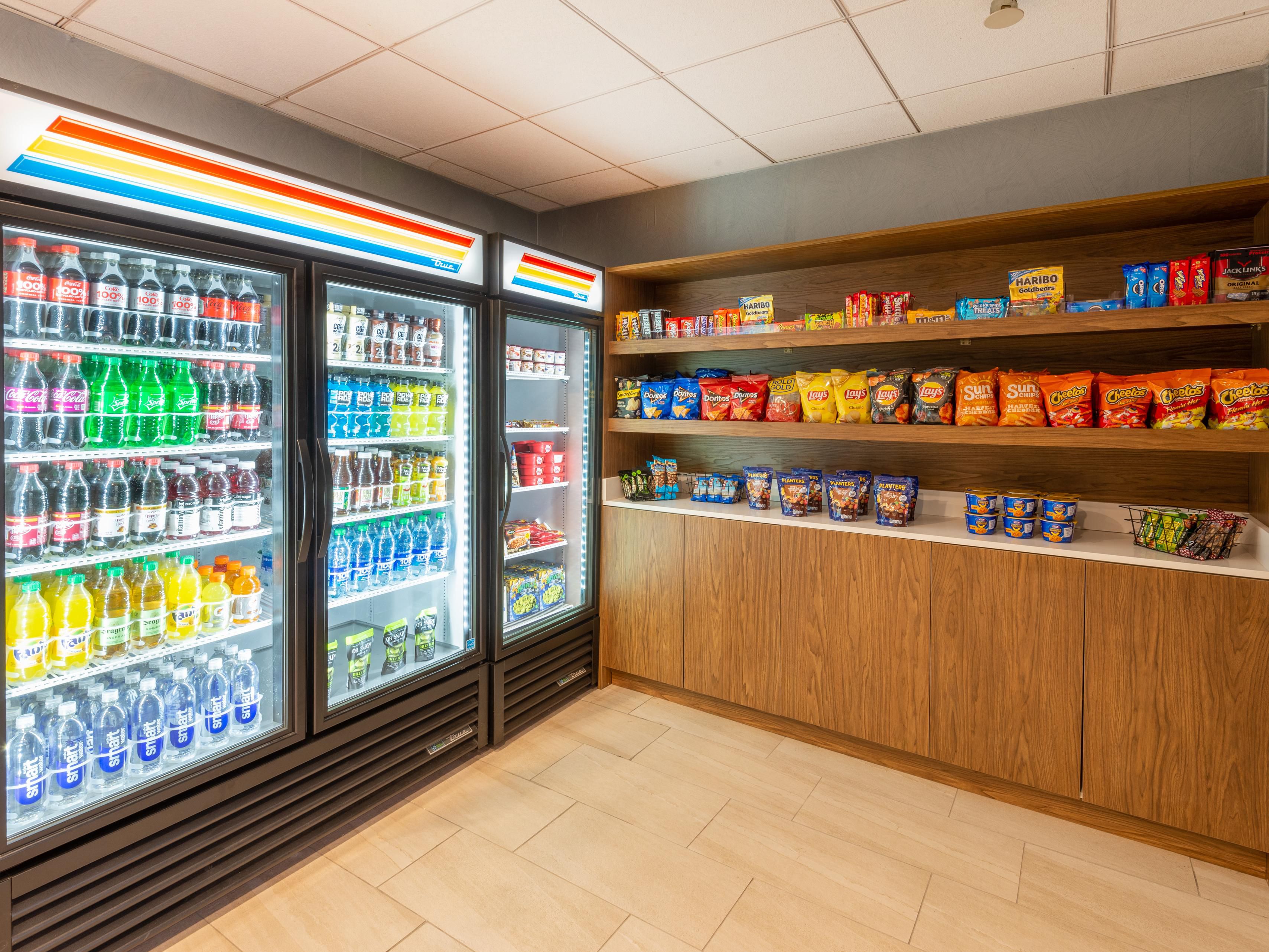 Overnight guests are welcome to stop by our Lobby Express Shop for a selection of snacks, beverages, and convenient microwaveable meals; Perfect for a late-night bite or a quick pick-me-up during your stay.