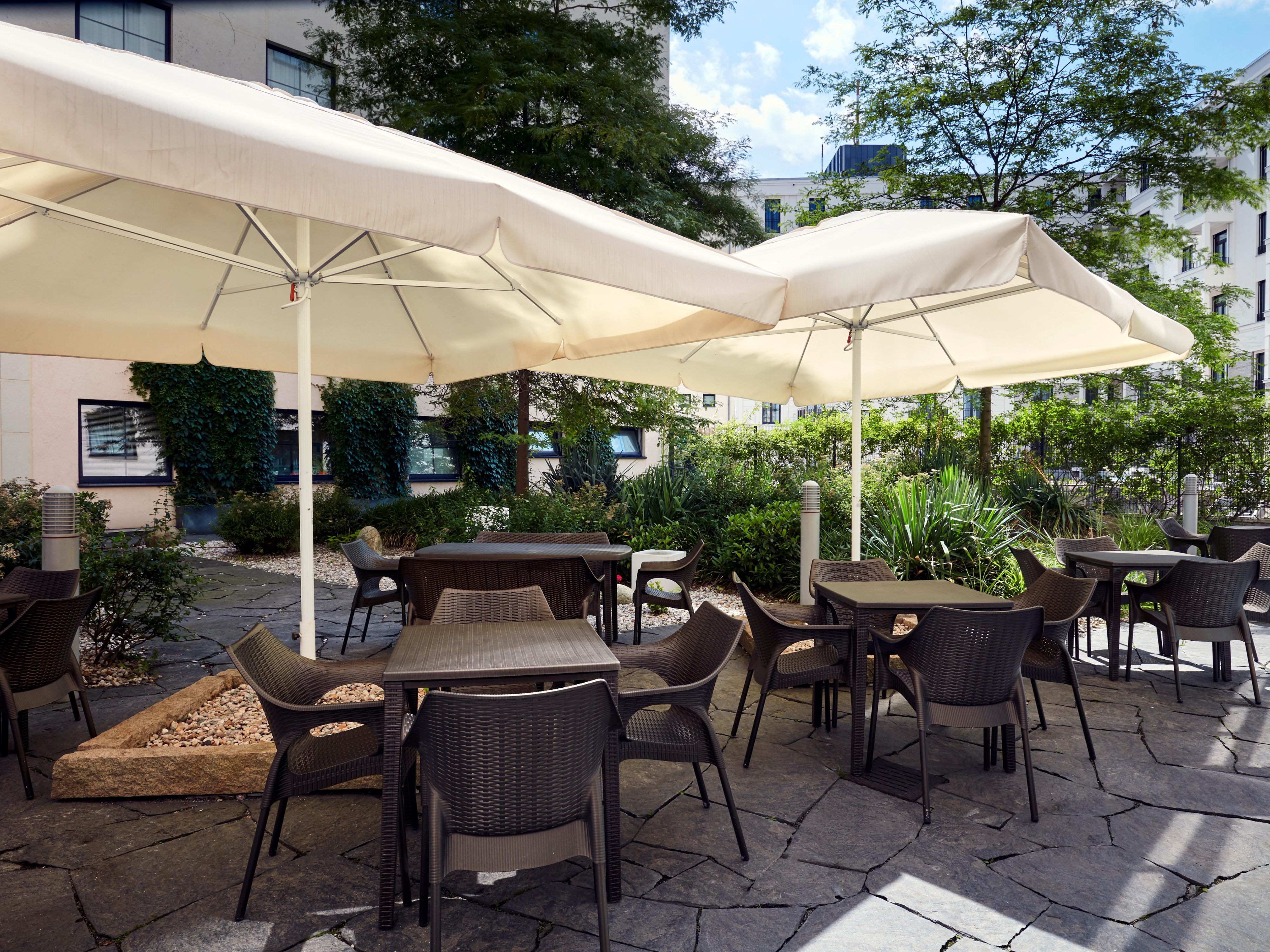 Dine, unwind, meet or work on our relaxing outdoor terrace.