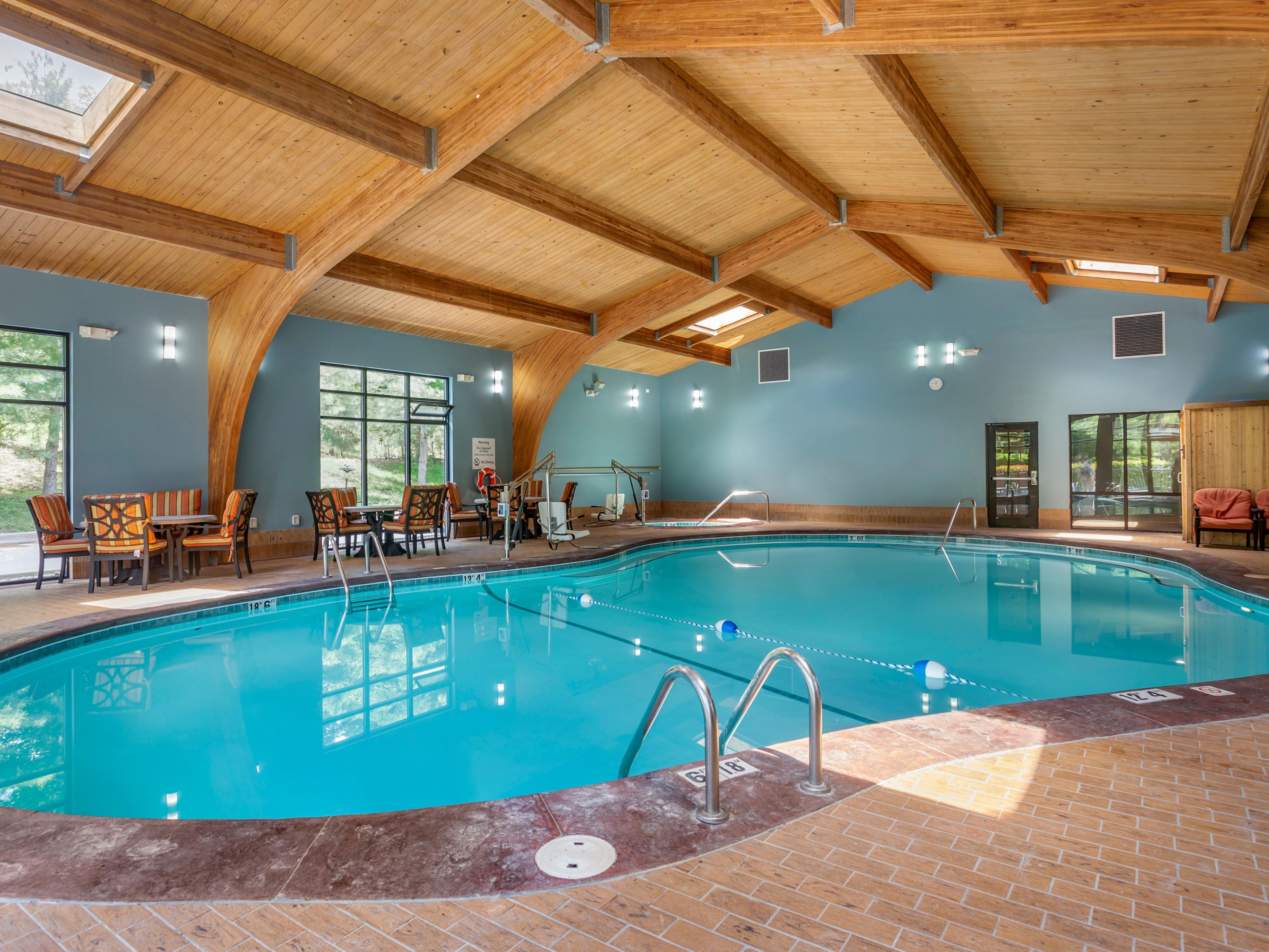 Dive into relaxation in our indoor saltwater pool, open daily from 9:00 AM to 12:00 AM. The salt filtration system ensures a gentle and refreshing swim. Whether you're starting your day with a few laps or winding down in the evening, our pristine pool provides a serene environment to relax and rejuvenate.