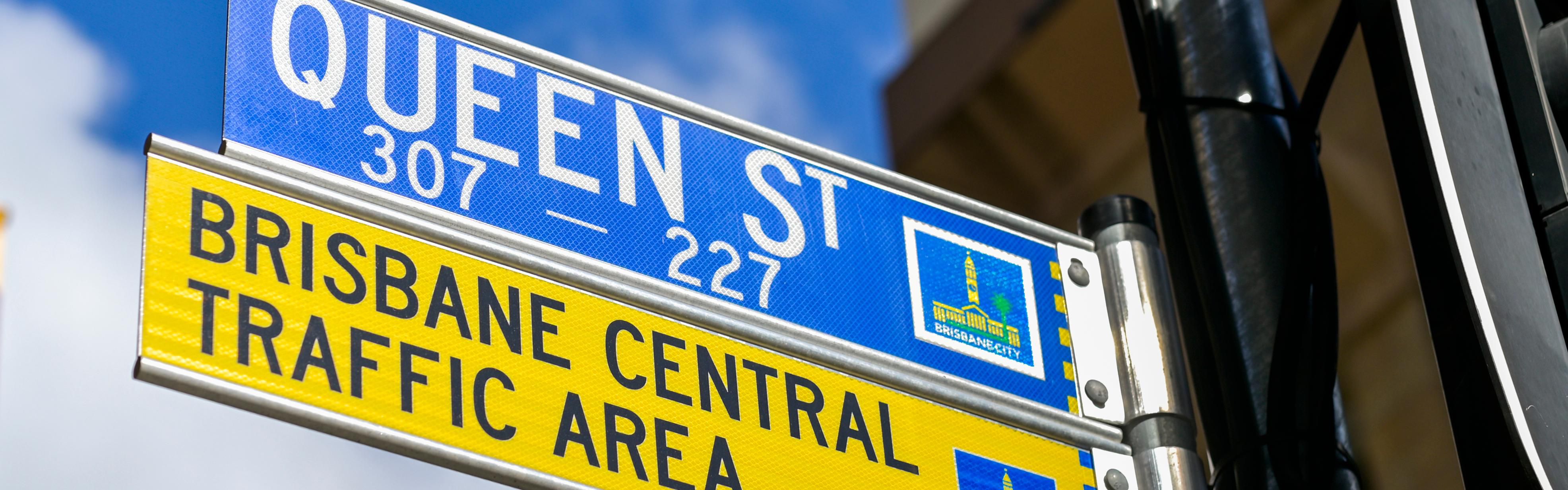 Queen Street sign near Brisbane’s central business district