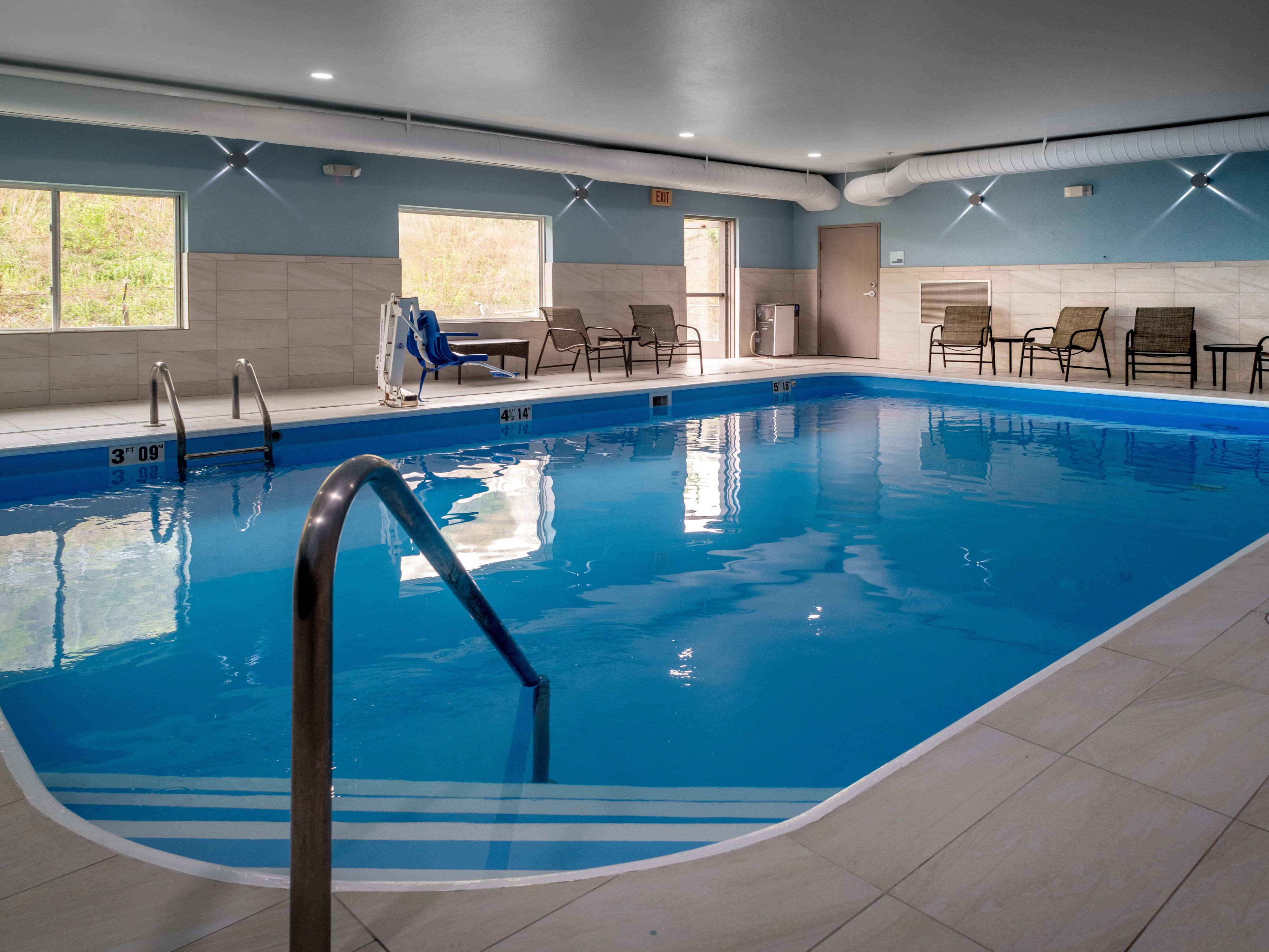 Relax in our indoor heated pool with your family.