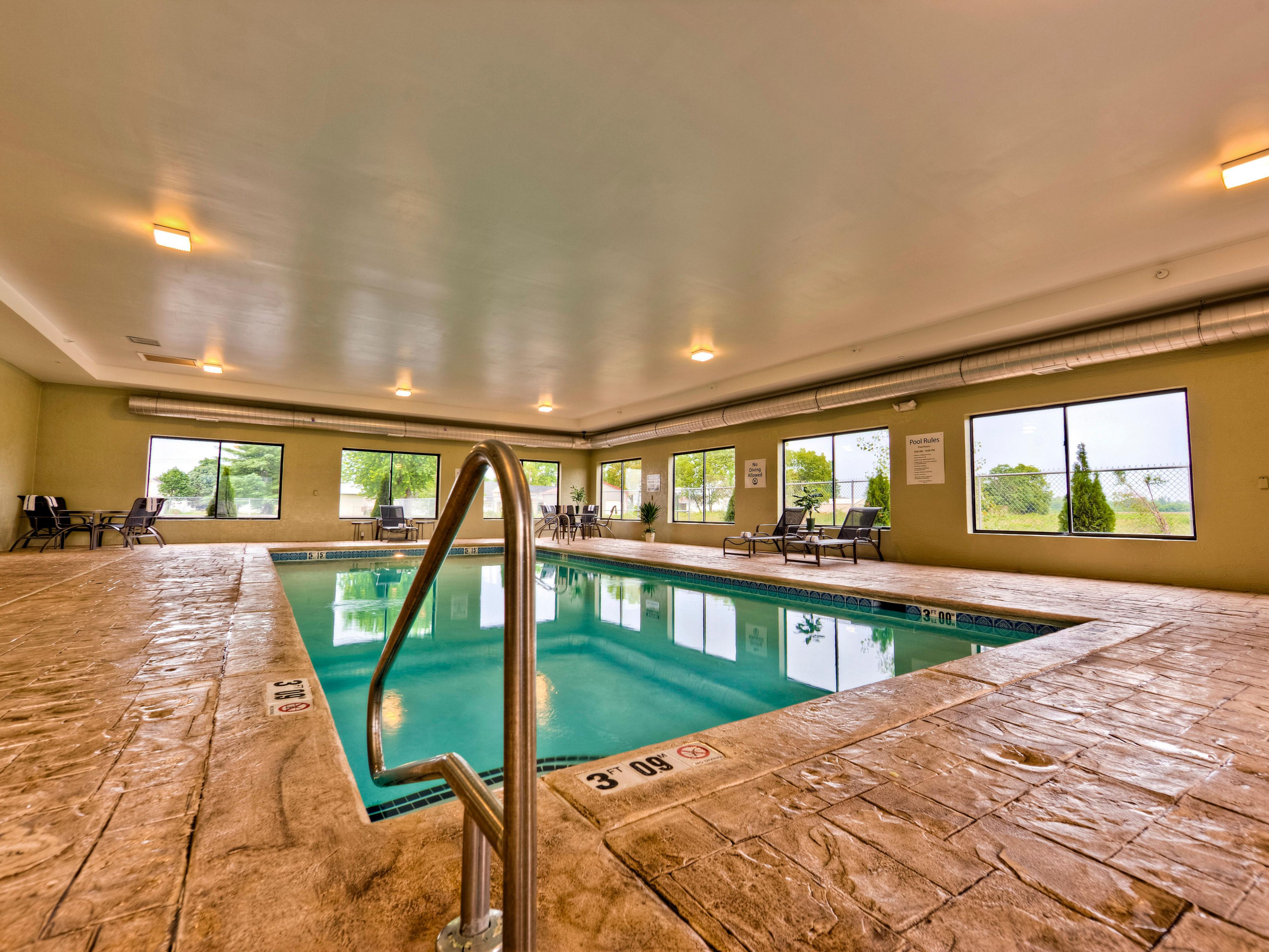 Enjoy our heated indoor pool, available 24 hours a day for guest use. 