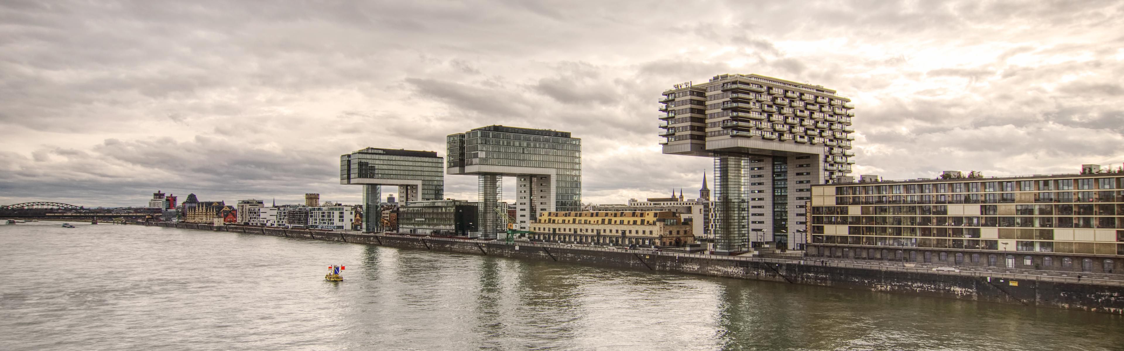 Striking contemporary architecture on the banks of the Rhine.