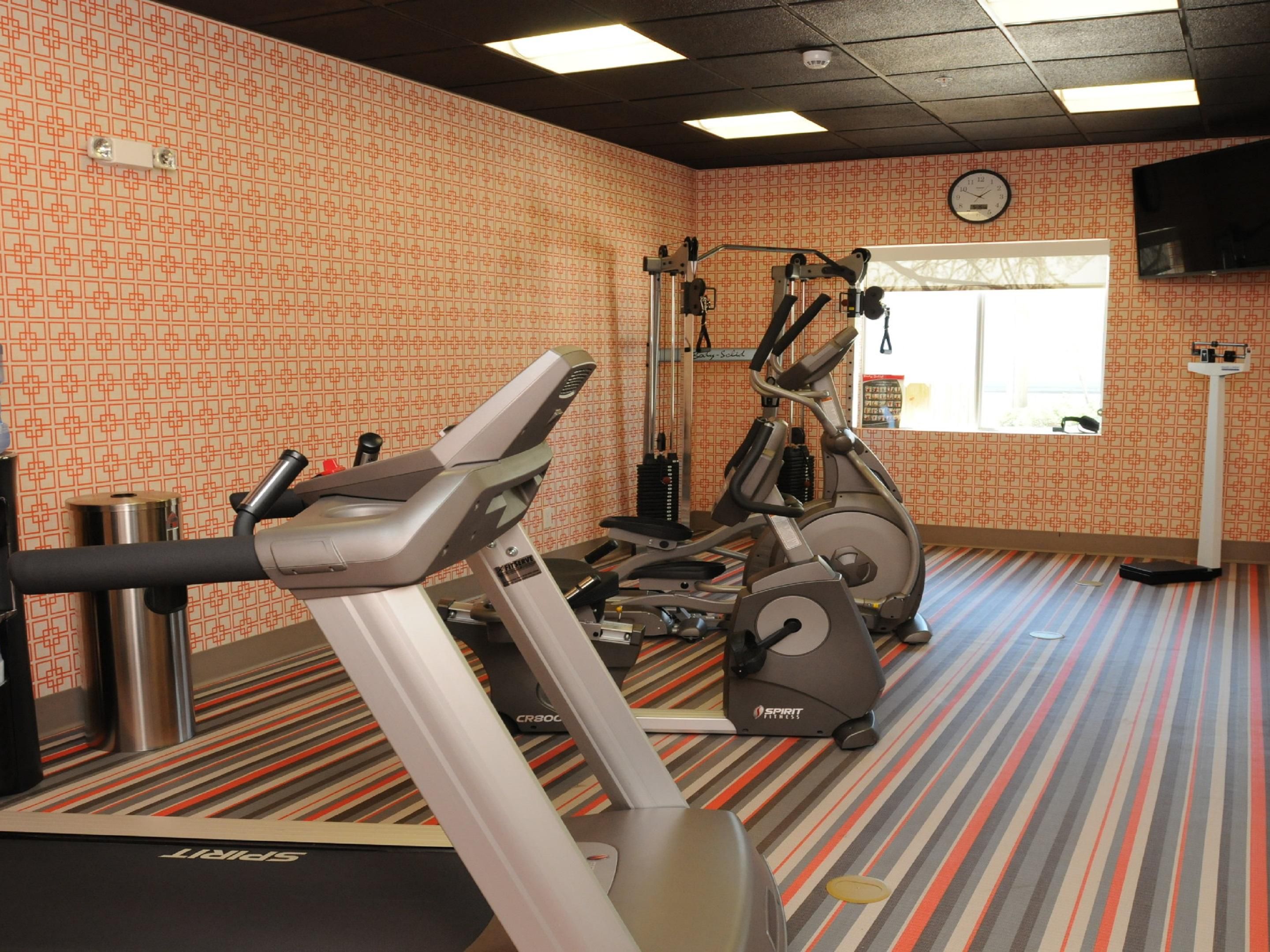 Stay active in the 24-hour Fitness Center with a treadmill, elliptical stepper, and recumbent bike.  