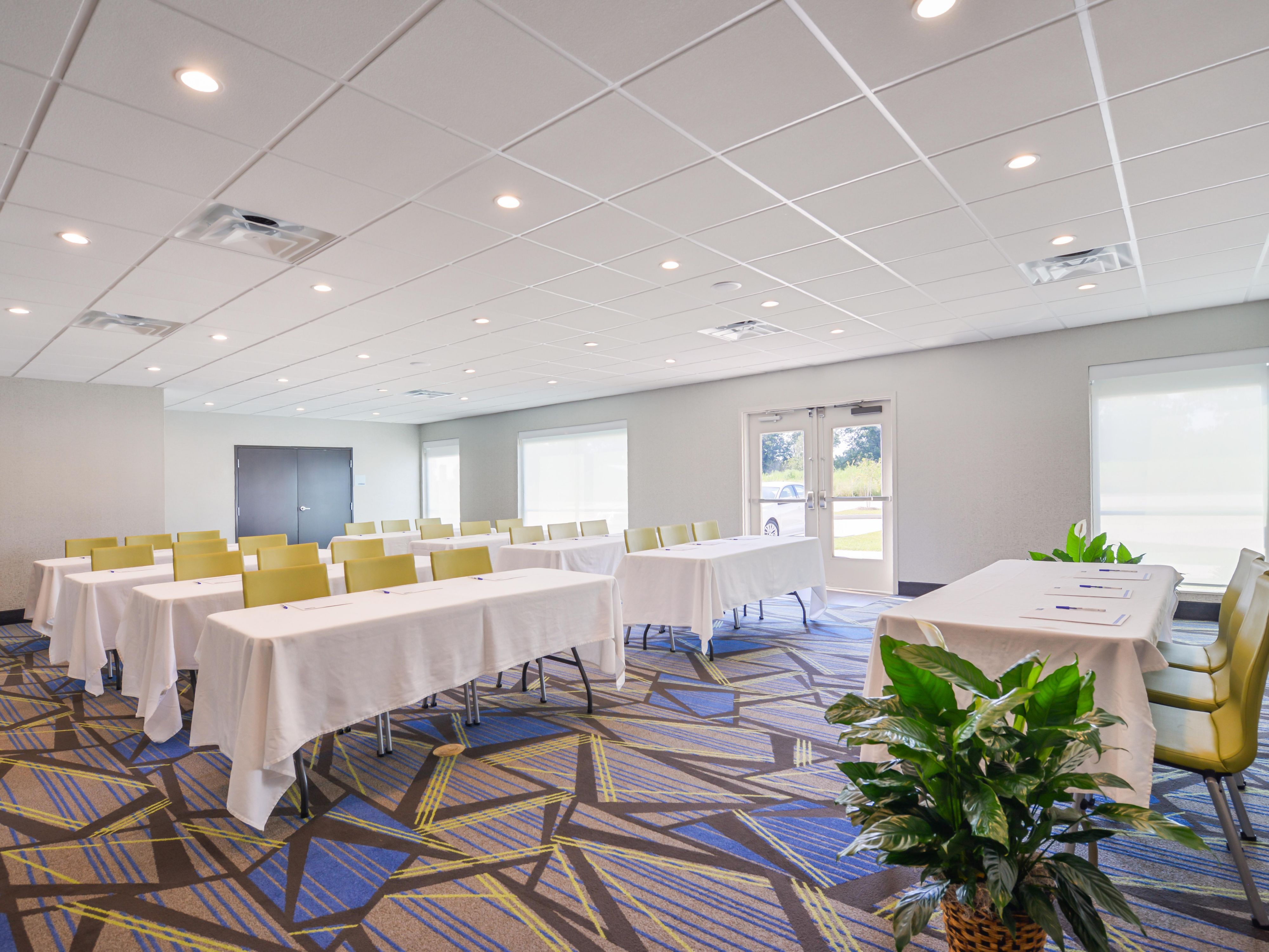 Host your next party, reunion, training class, or event in our Meeting Room.  A comfortable, spacious room equipped to accommodate up to 50 people with numerous seating styles available.  Enjoy your own A/V on our generous-sized television available for hookup.  926 square feet await your group!